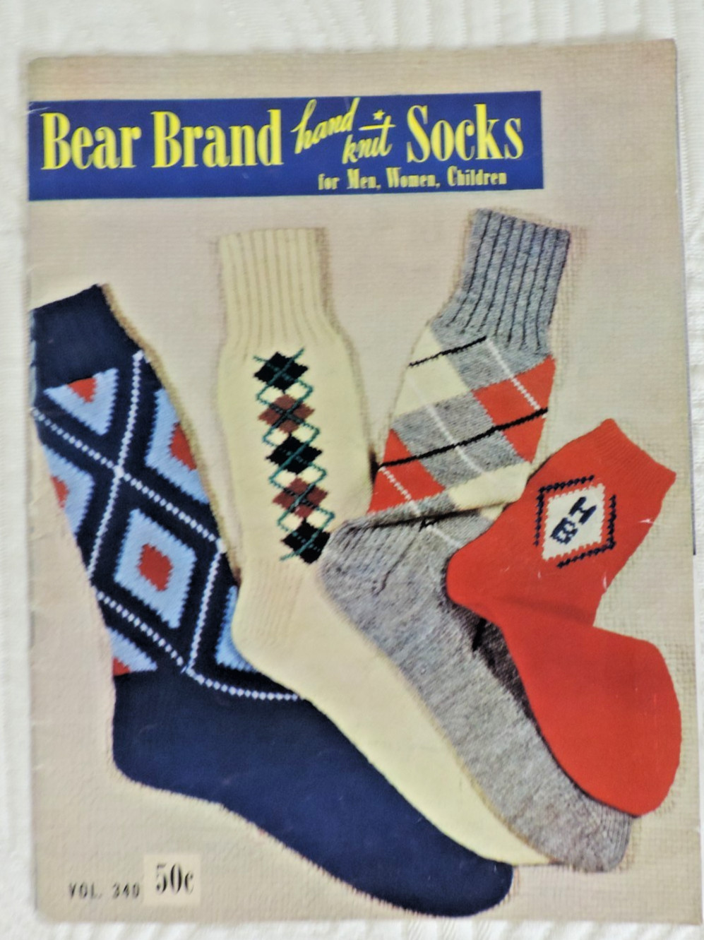 2 Knitting Socks Magazines #20/#340 Women/Men/Child Slippers/Sweater 1950s