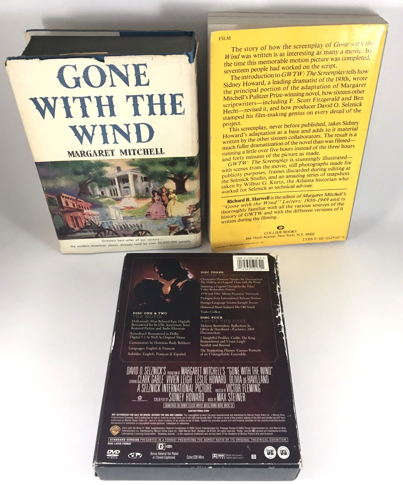 Gone with the Wind Media 3pc Lot: DVD 4-Disc Set, PB Screenplay, HC/DJ Book Club