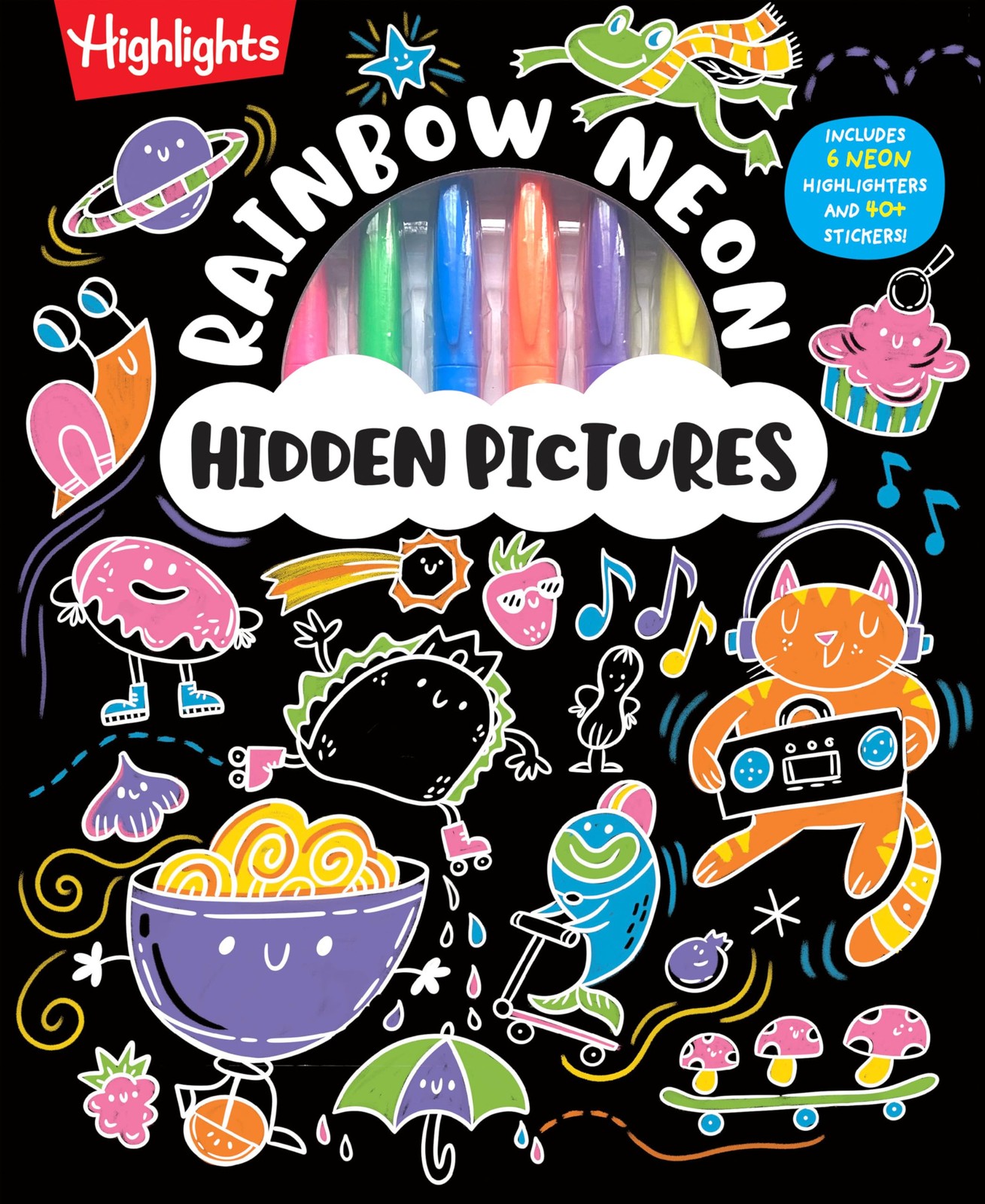 Rainbow Neon Hidden Pictures: Activity Book with Markers Black