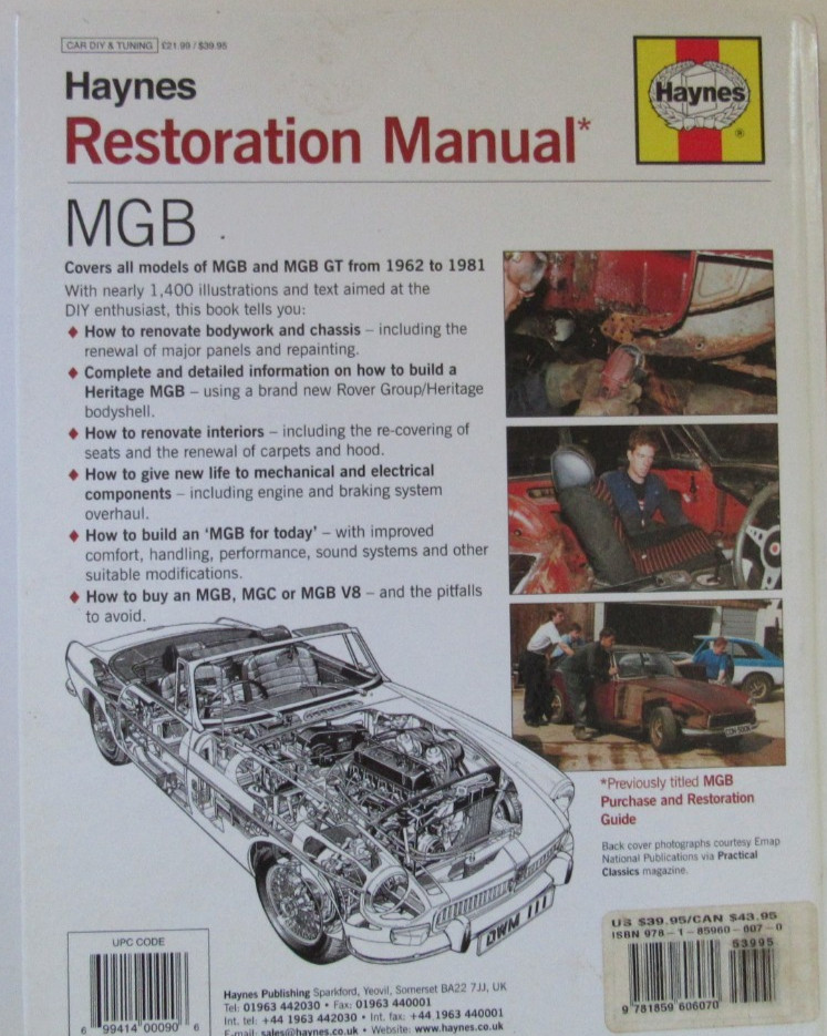 Haynes MGB Restoration Manual (2nd Edition) Hardcover. Very Good Condition.