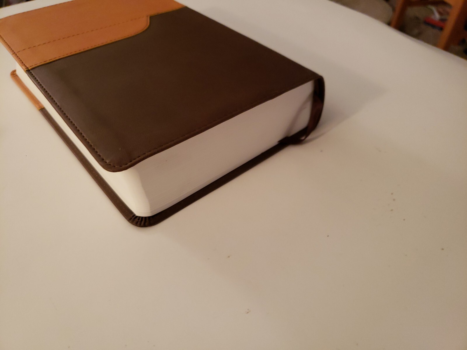 NIV Holy Bible Large Print Chocolate / Amber Duo Tone Brown Leather Cover Church