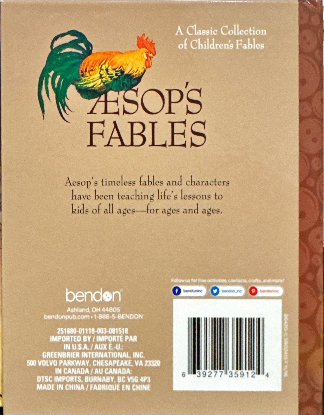 AESOP’S FABLES, A Classic Collection of Children’s Fables, hardcover by Bendon