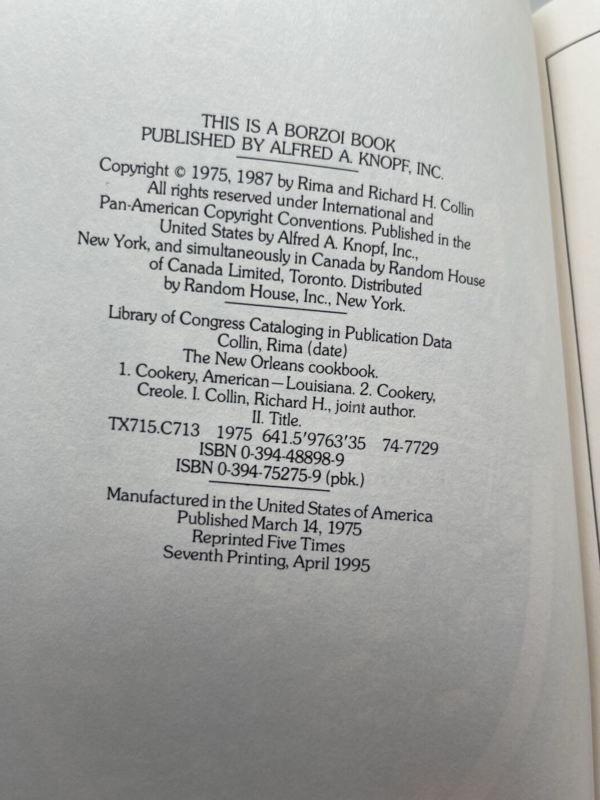 The New Orleans Cookbook – paperback Rima Collin|Richard Collin
