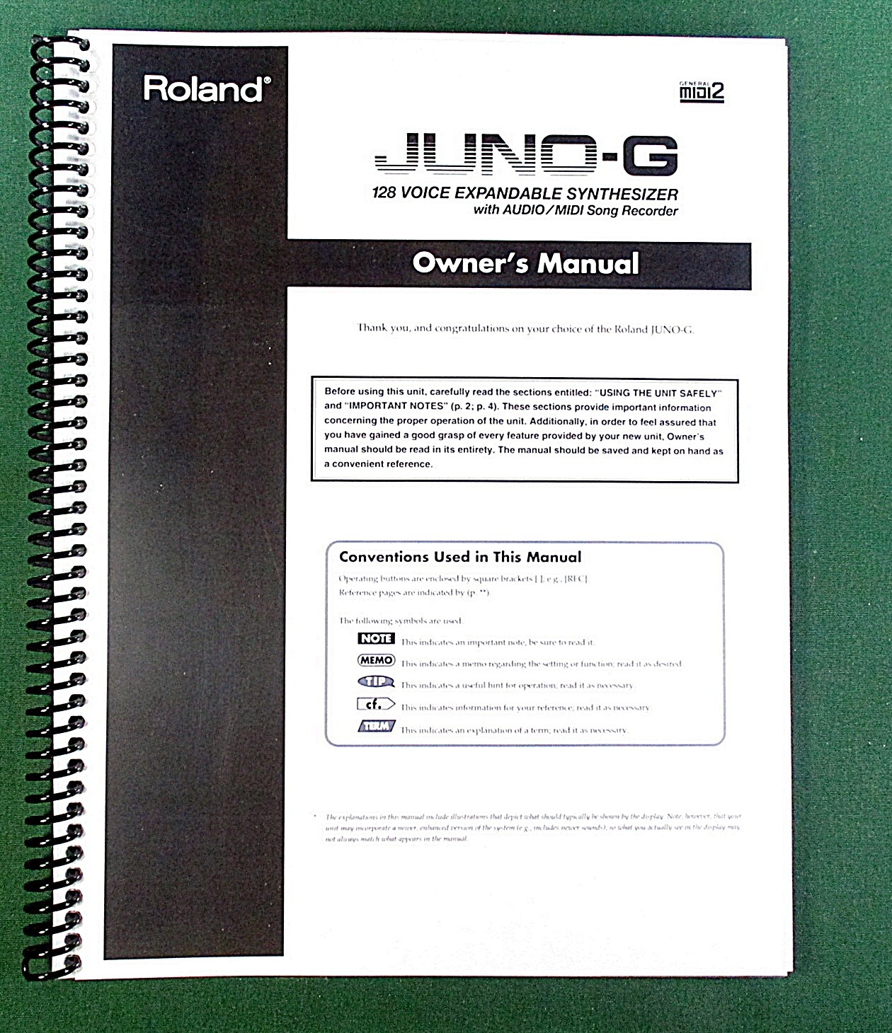 Roland Juno-G Owner’s Instruction Manual: 252 Pages & Protective Covers!