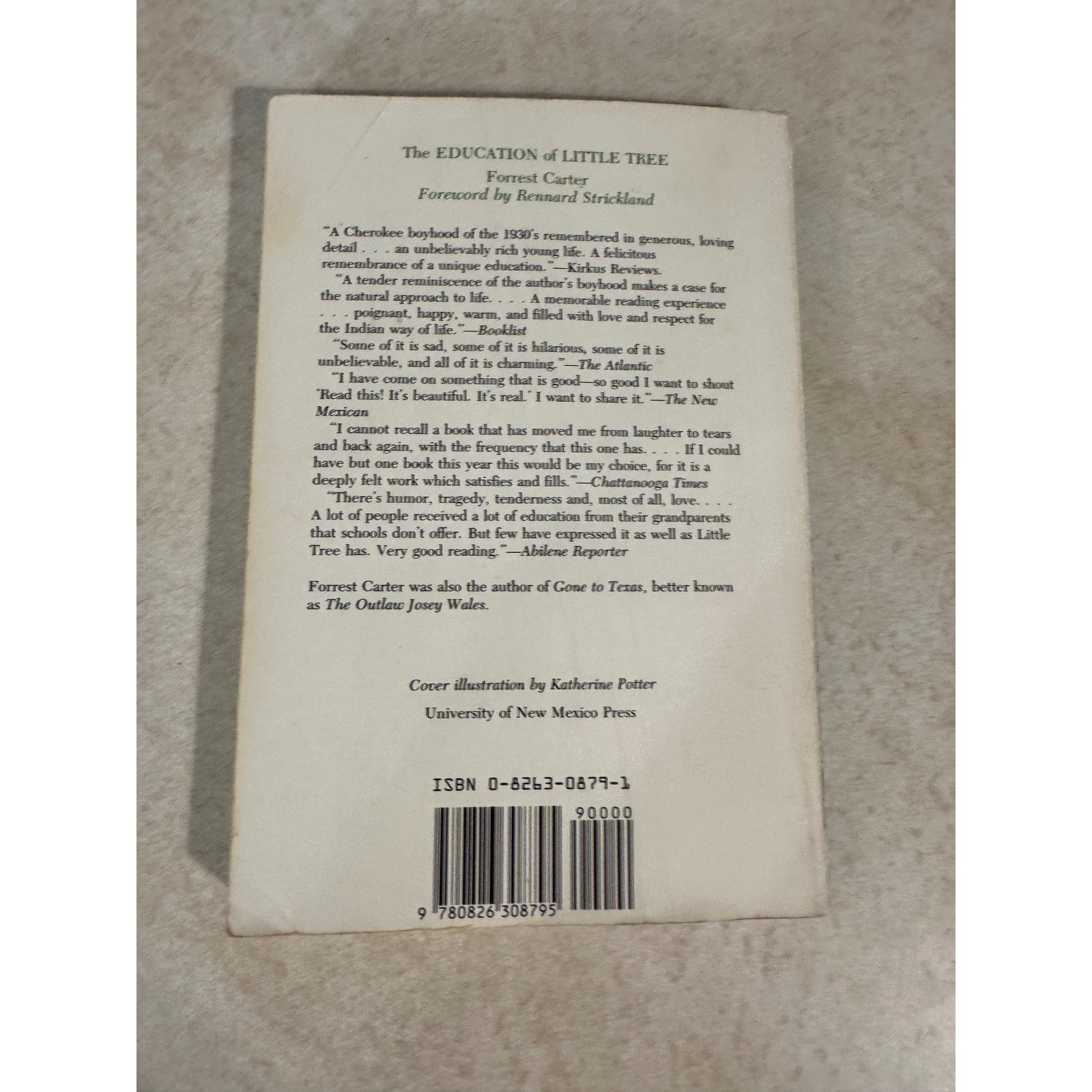 The Education of Little Tree Forrest Carter 1986 UNM Press Paperback ABBY Award