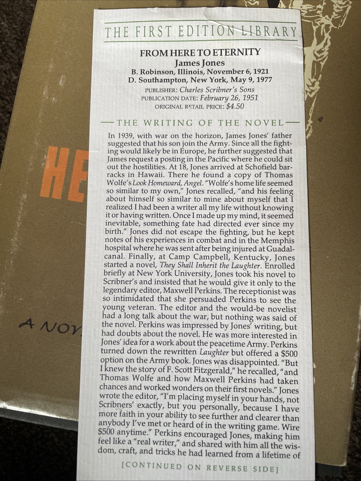 JAMES JONES FROM HERE TO ETERNITY The First Edition Library