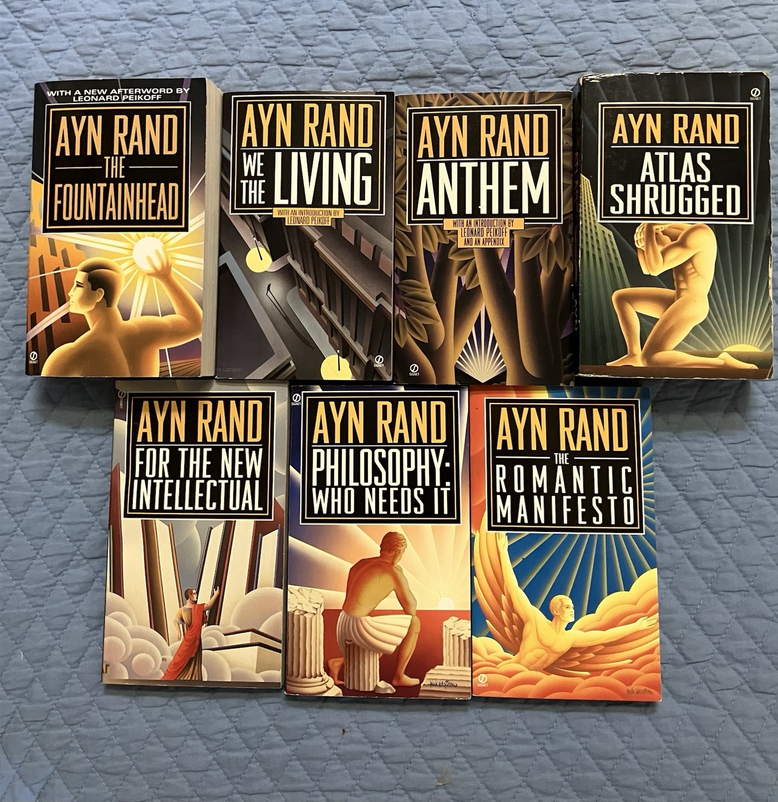 Lot 7 Ayn Rand Books 1990’s Signet ATLAS SHRUGGED, The Fountainhead,Anniversary