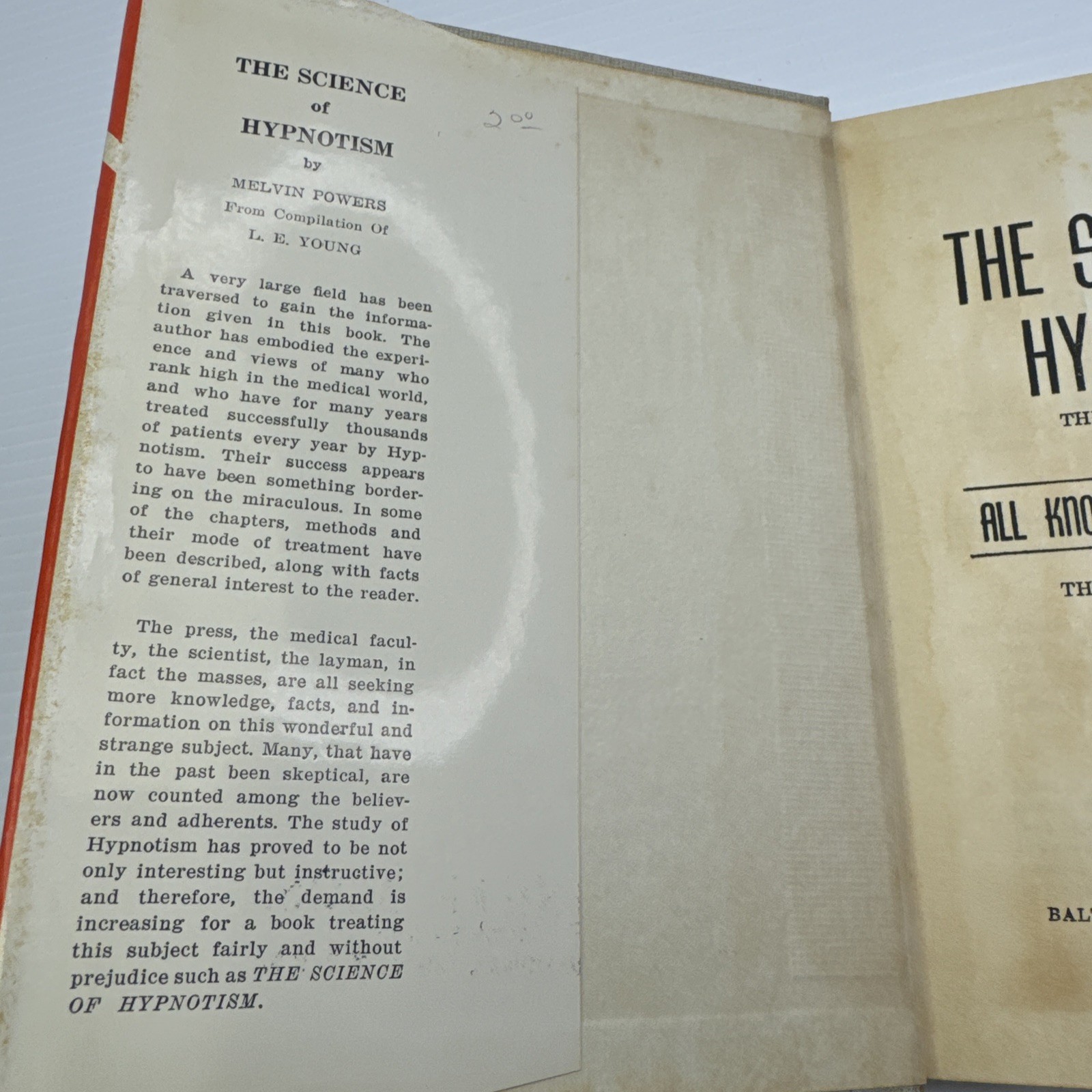 The Science of Hypnotism from Compilation L. E. Young 1953 Revised Melvin Powers