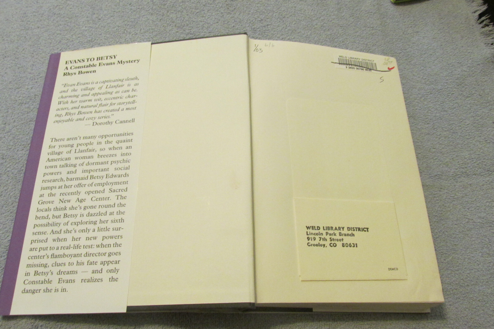 Evans to Betsy A Constable Evans Mystery, Rhys Bowen 2002 HC/DJ Ex-Lib Large Pri