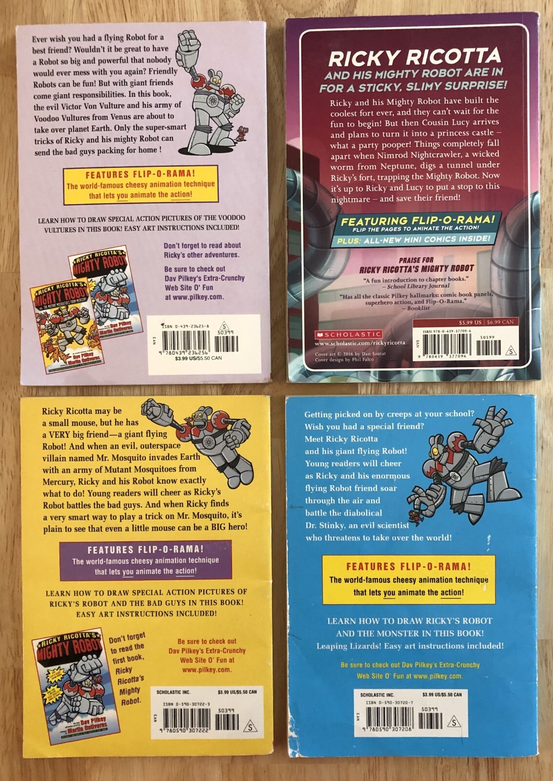 Lot Of 4 Ricky Ricotta’s Mighty Robot Books Children’s Series 1 2 3 8 PB Pilkey
