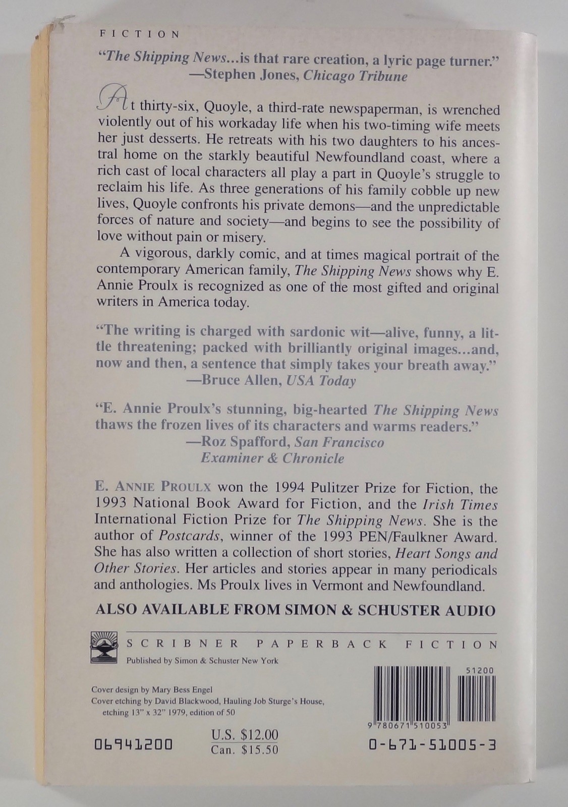 1994 Annie Proulx THE SHIPPING NEWS Pulitzer Price winning novel
