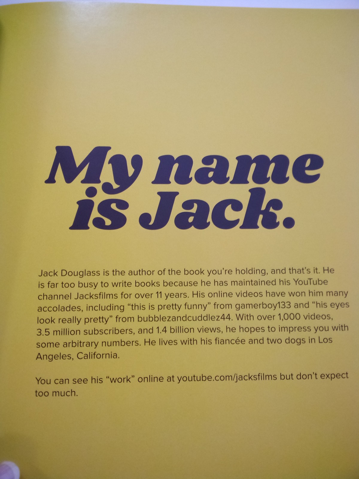 SIGNED! YIAY Yesterday I Asked You. 2017 HC Book by Jack Douglass Jacksfilms