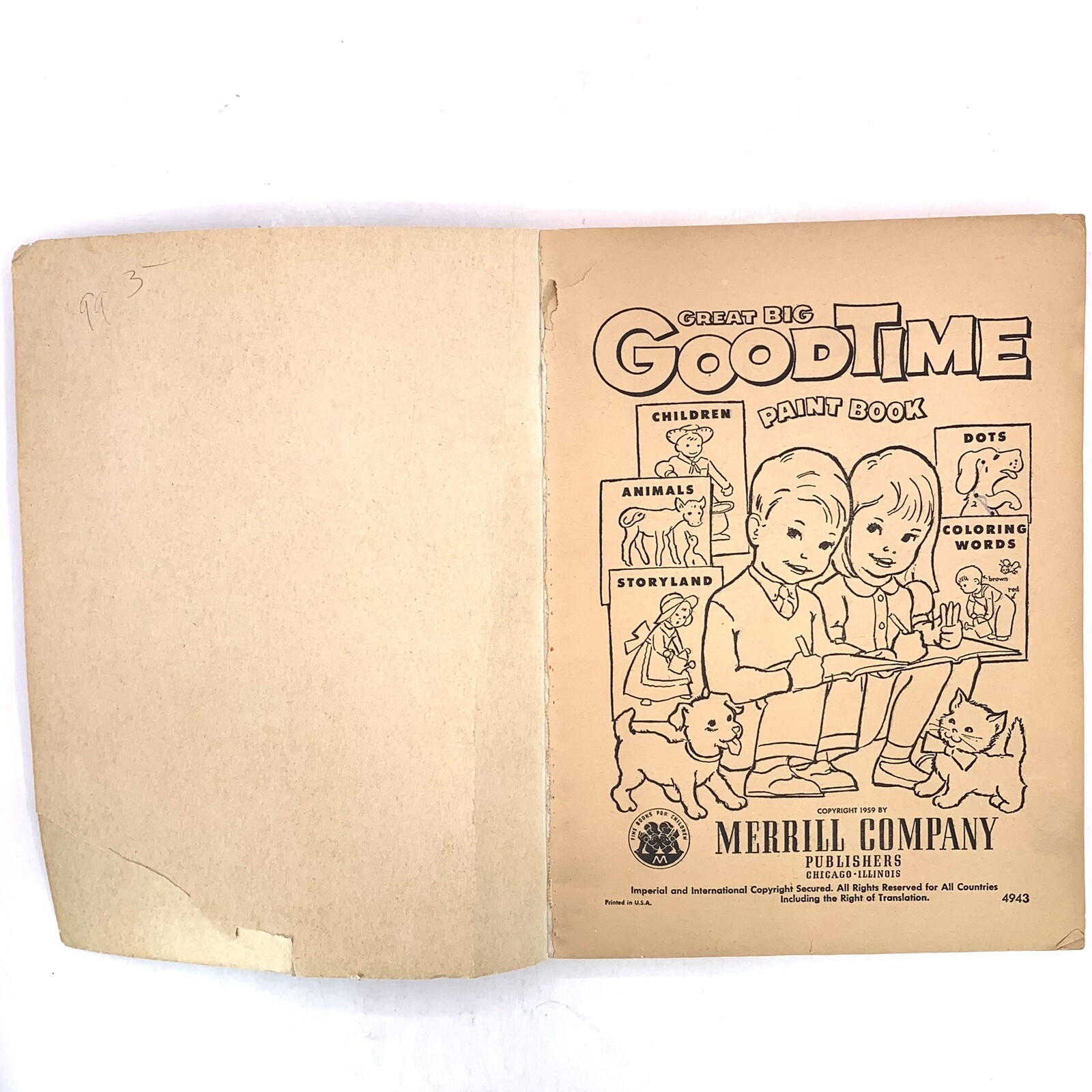 Vintage Coloring Book 1959 Merrill Good Time Paint Book Used 10 of 250 Pages