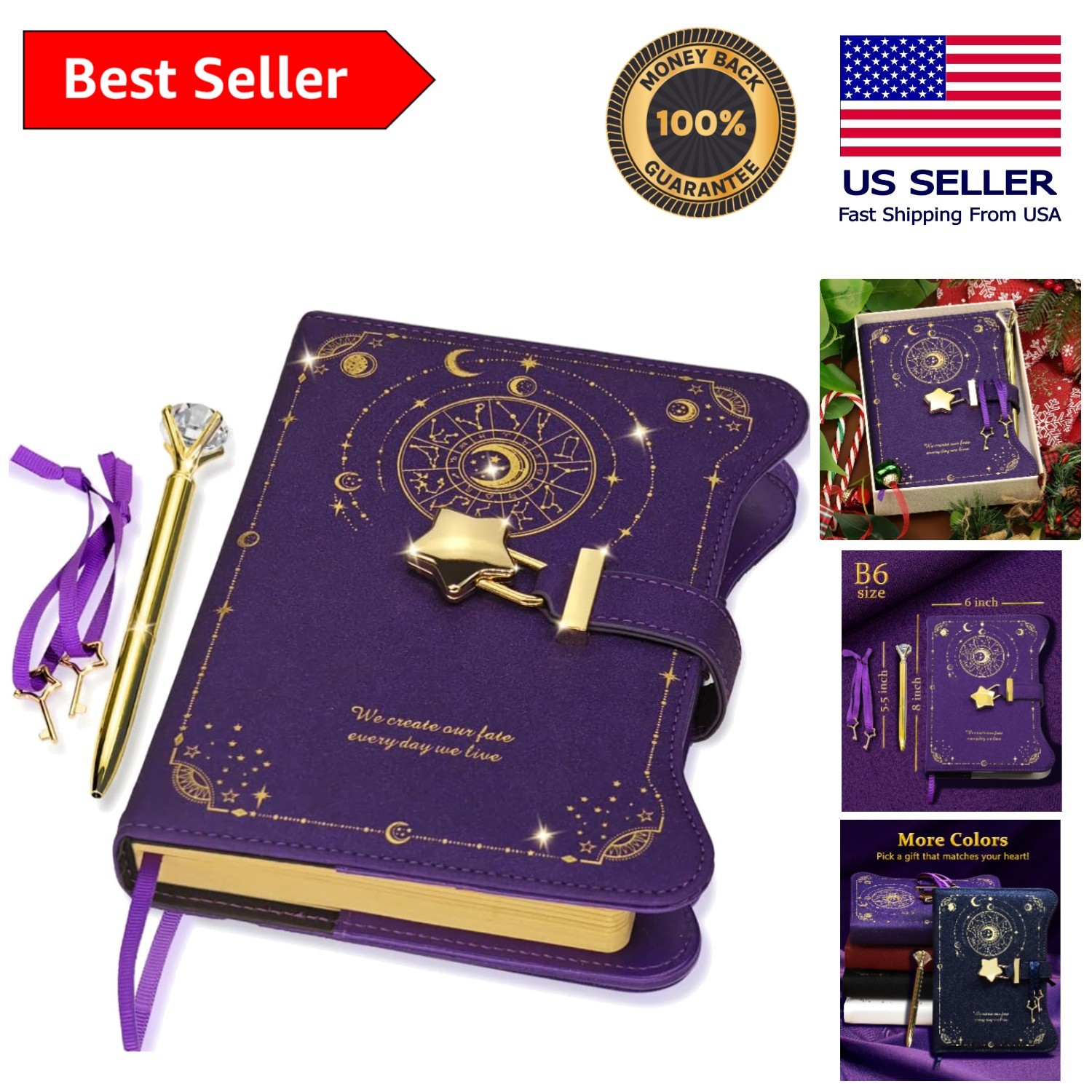 Inspirational Faux Leather Diary with Lock & Pen – 360 Pages of Dreams