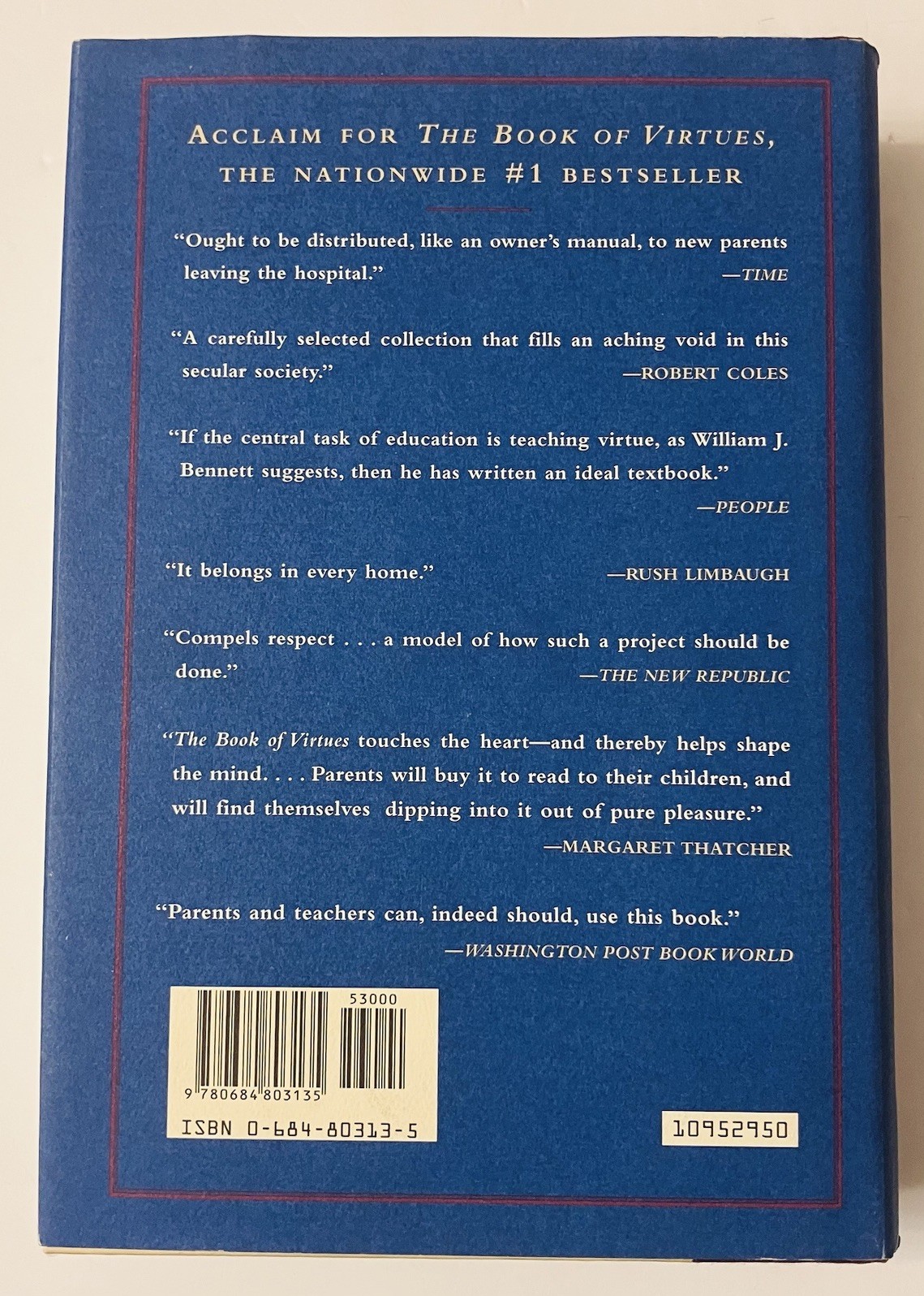 The Moral Compass – William J Bennett (1995, 1st Ed Hardcover w Dust Jacket) EXC