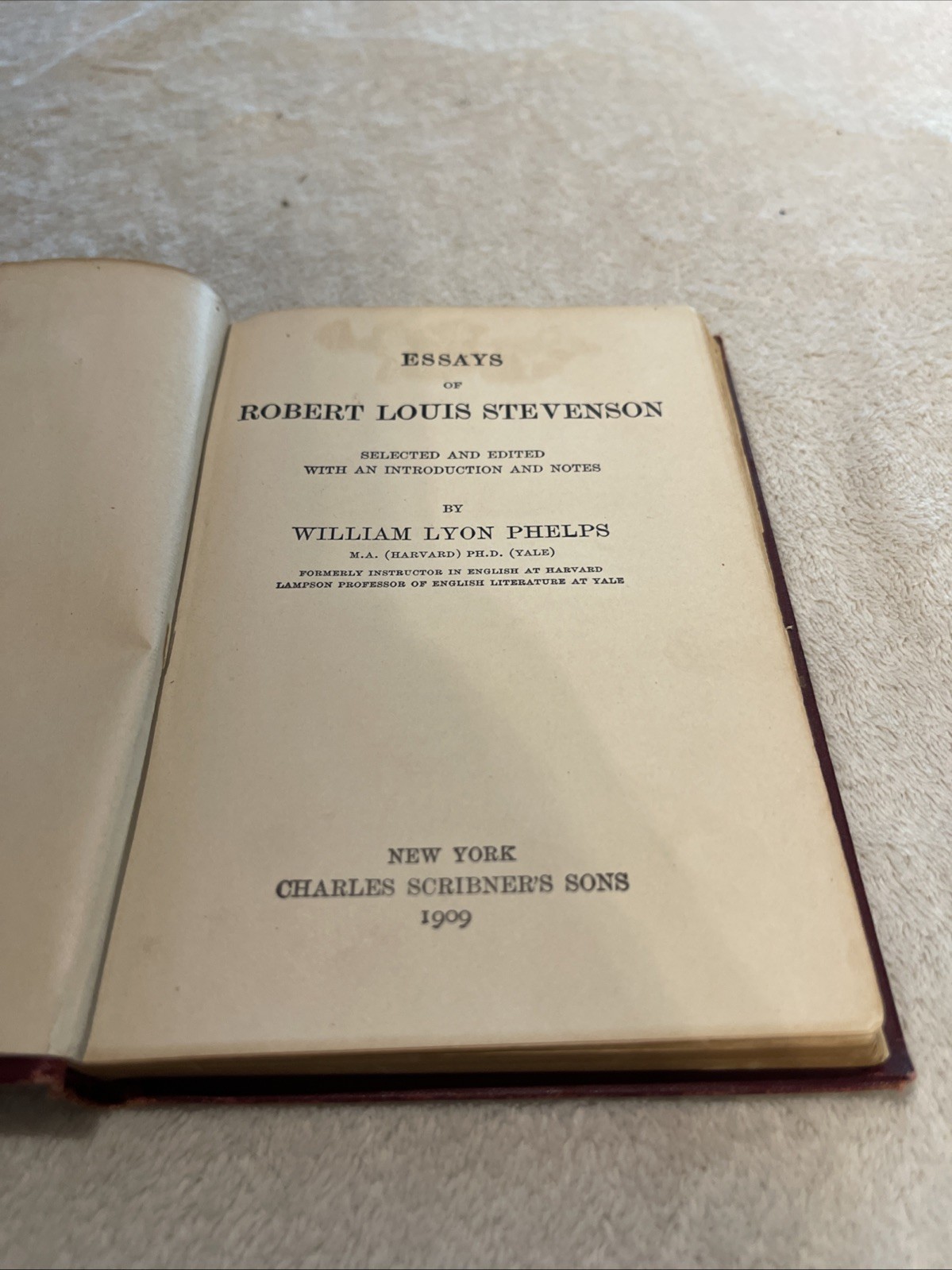 Essays of Robert Louis Stevenson by William Phelps – 1909 Hardcover