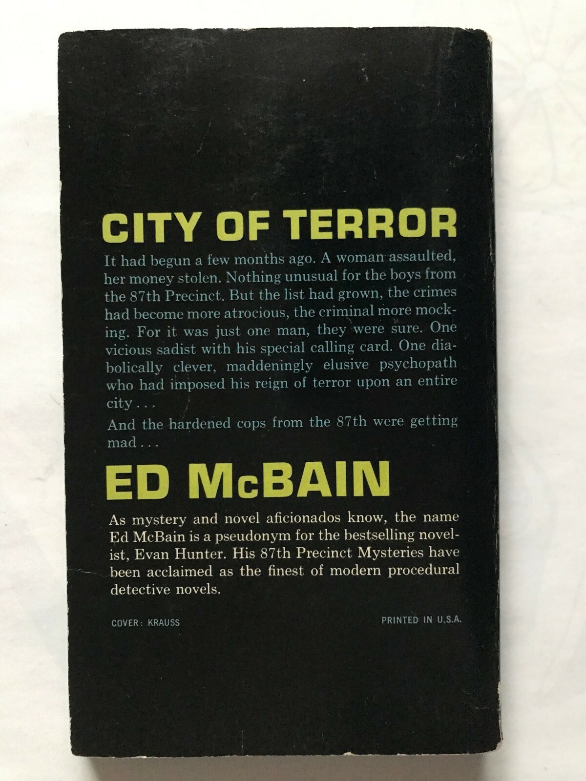 The Mugger by Ed McBain, 1st Edition Paperback 158 pages Published by Dell, 1969