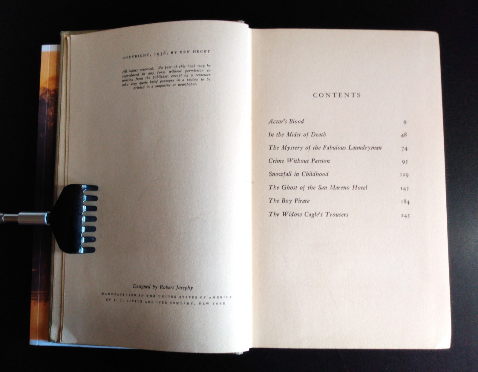 ACTOR’S BLOOD – Ben Hecht (Hard Cover) 1936 Covici Friede Publishers