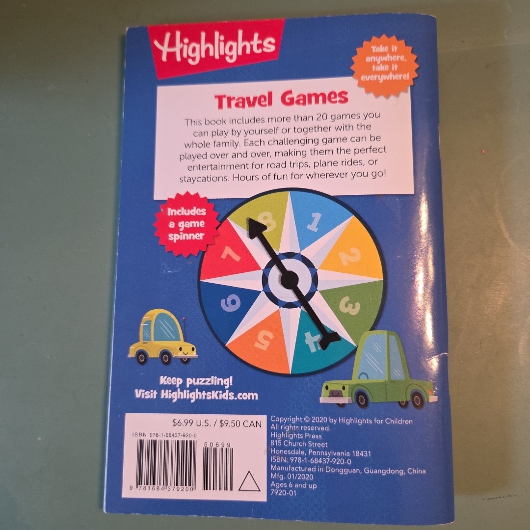 Highlights Travel Games 20+ Family Game Fun To Go Paperback Game Spinner