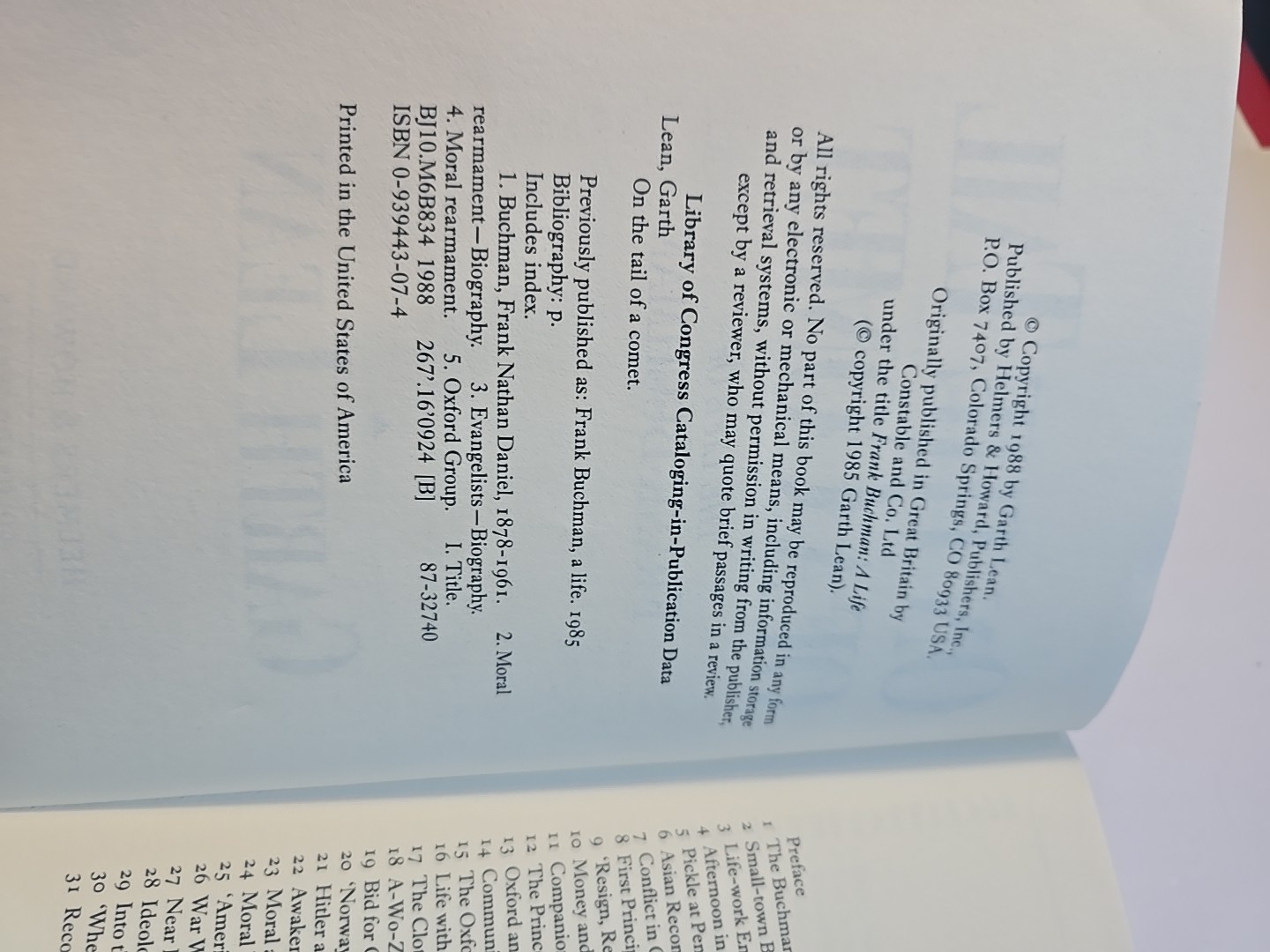 On the Tail of a Comet : The Life of Frank Buchman by Garth Lean (1988, Trade…