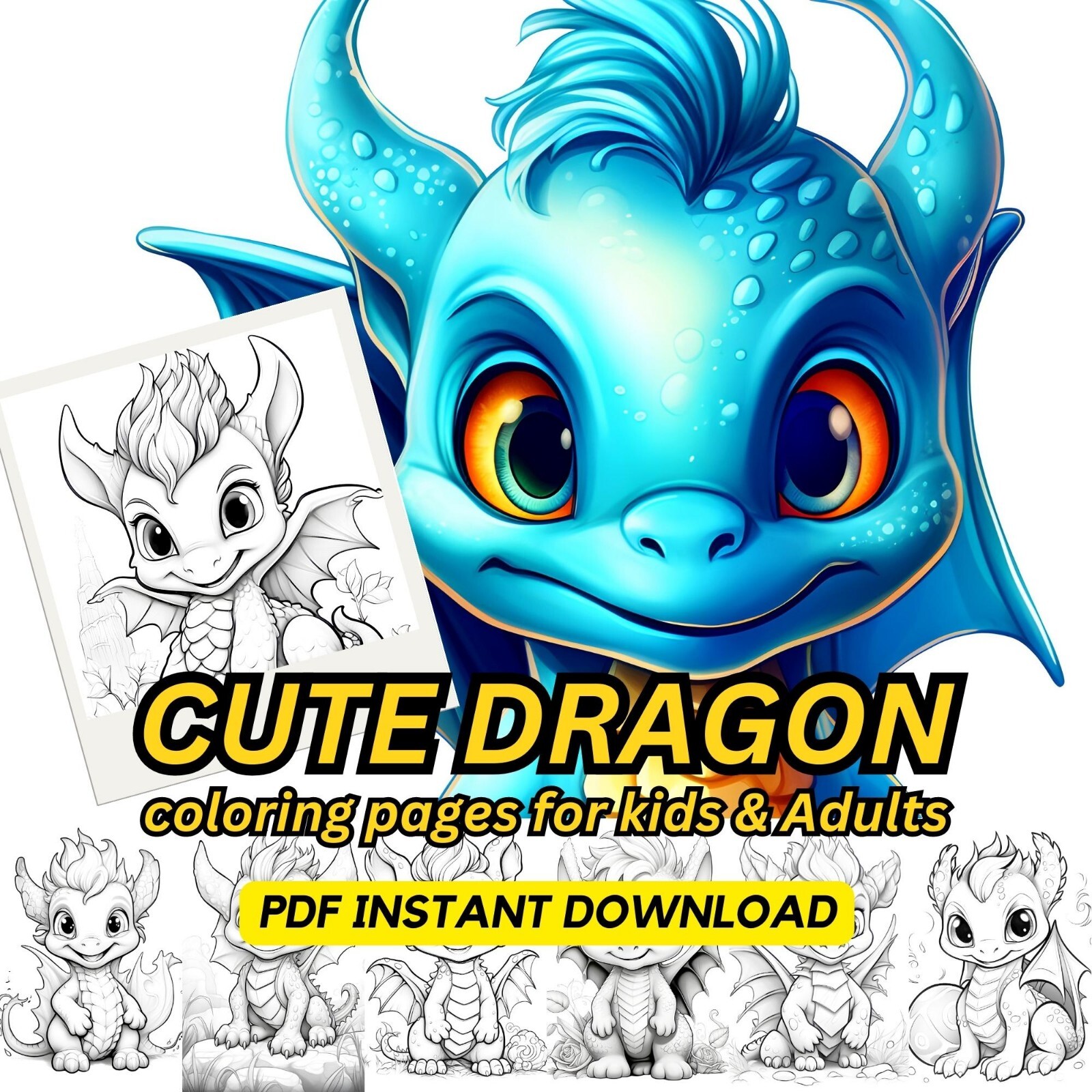 35 Cute Dragon Coloring Pages for Kids and Adults, Fantasy Coloring Pages