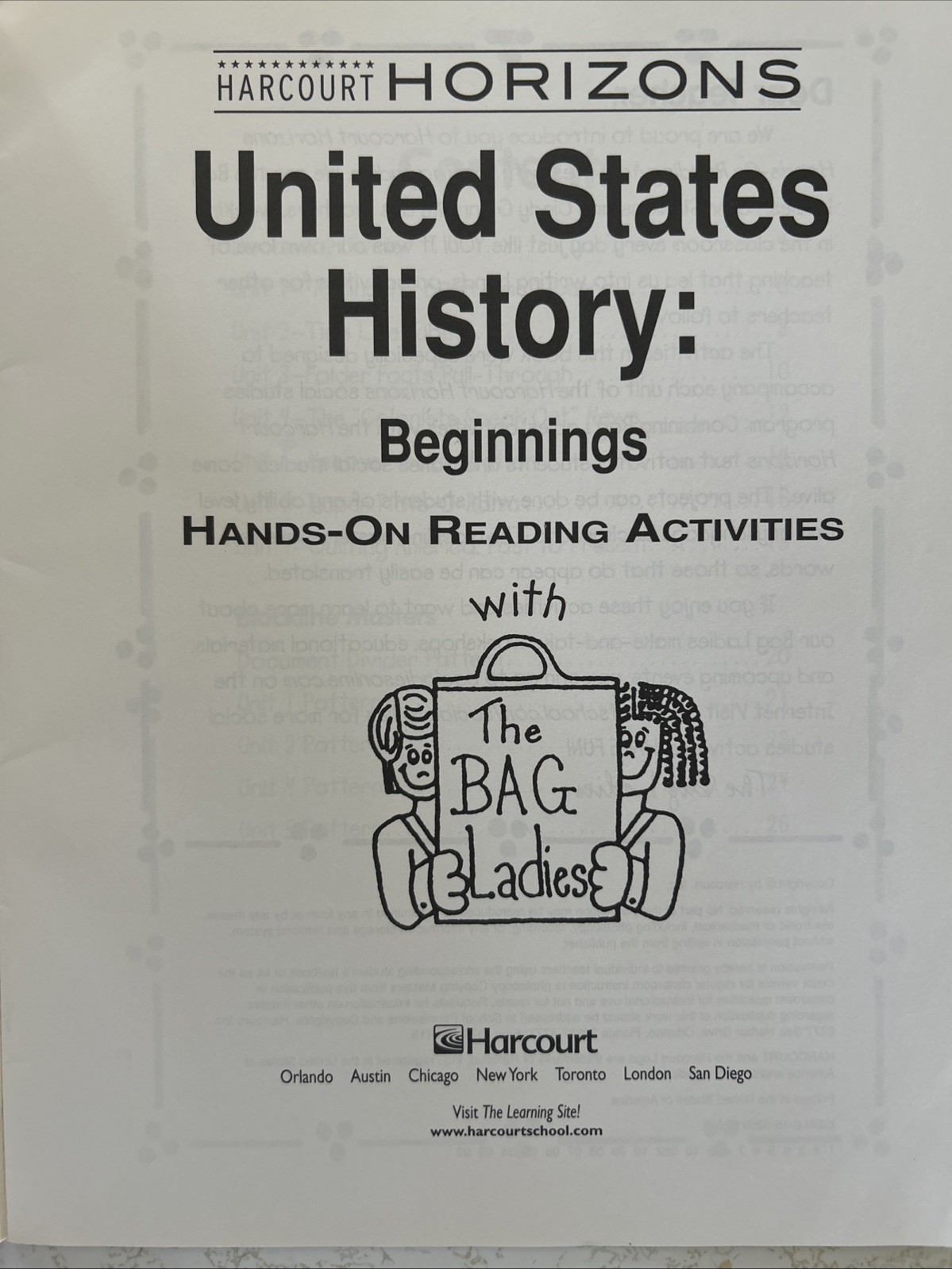 Harcourt Horizons:Hands On Reading Activities US History:Beginners(Teachers)