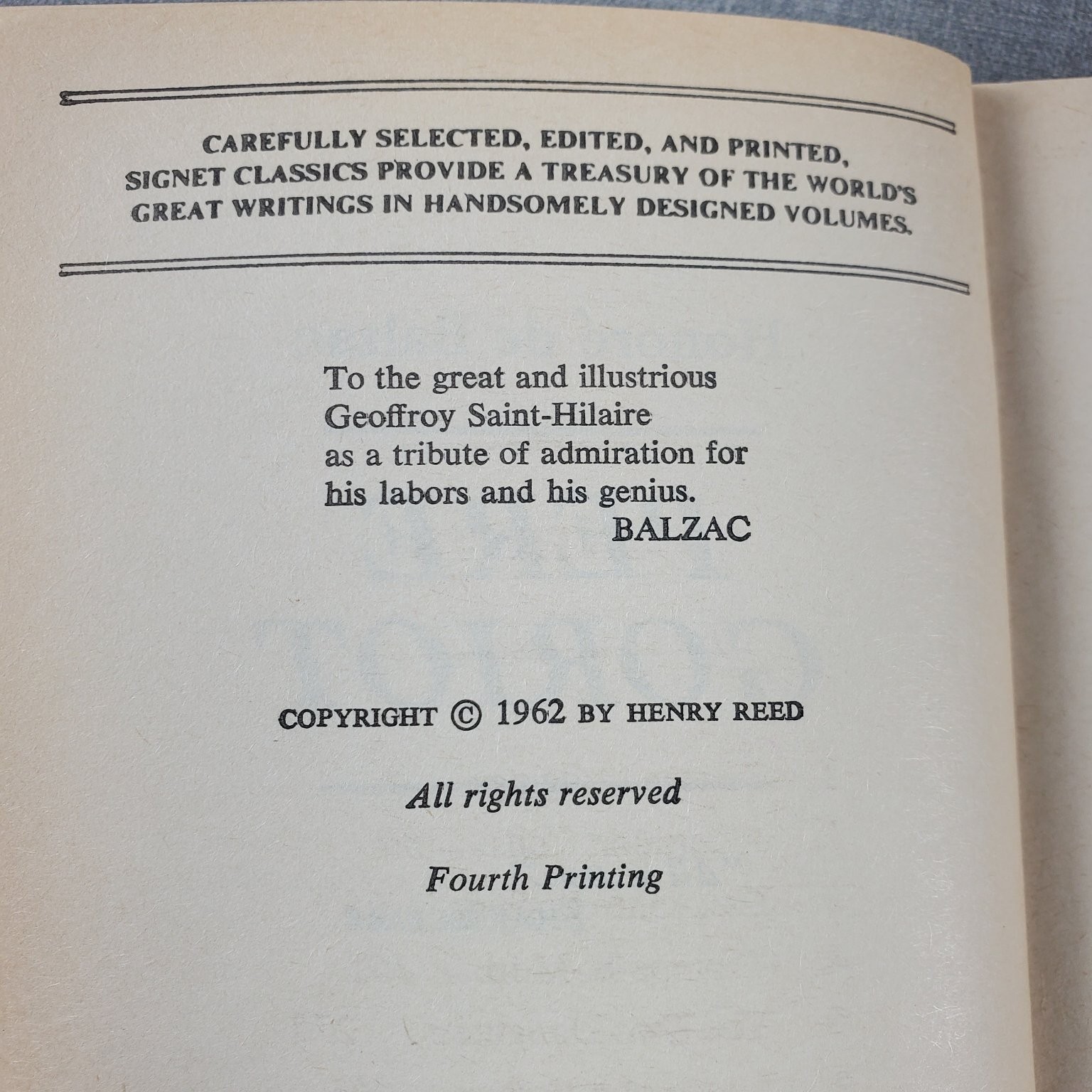 Pere Goriot Honore de Balzac 1962 Fourth Printing Signet Classic