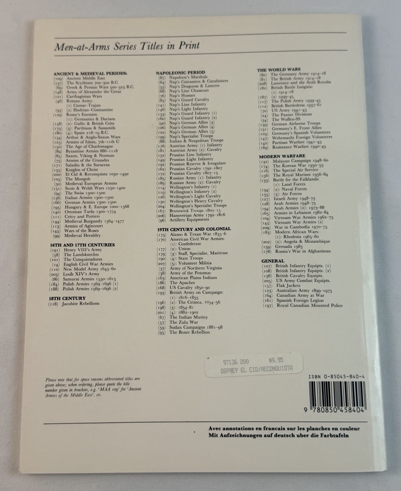 El Cid and the Reconquista 1050 – 1492 Osprey Men at Arms #200 History Book