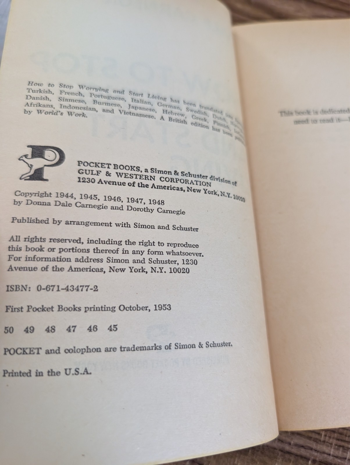 How to Stop Worrying and Start Living By Dale Carnegie 1953 Paperback