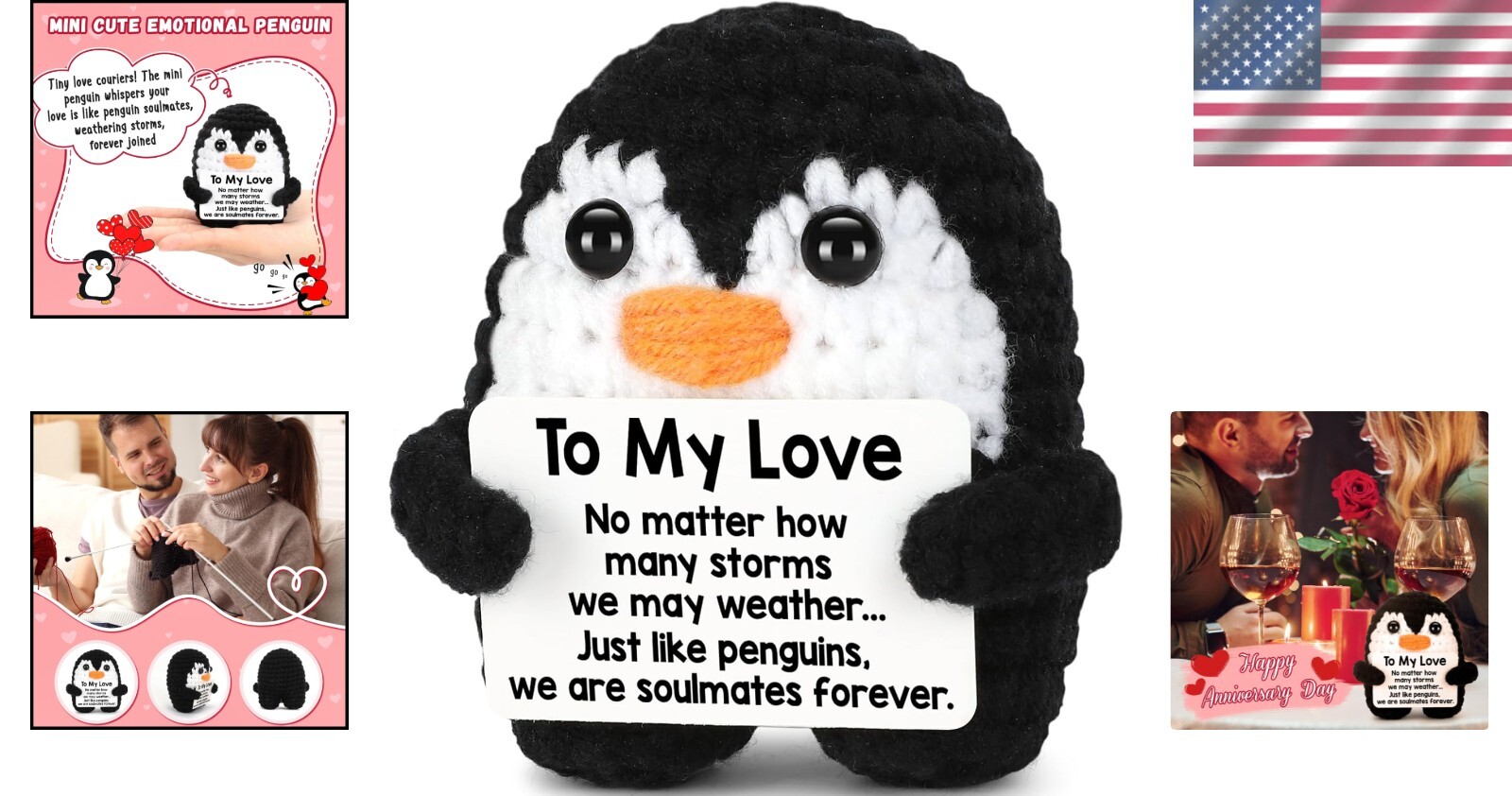 Adorable Crochet Penguin with Love Card – Perfect Gift for Boyfriend/Girlfriend