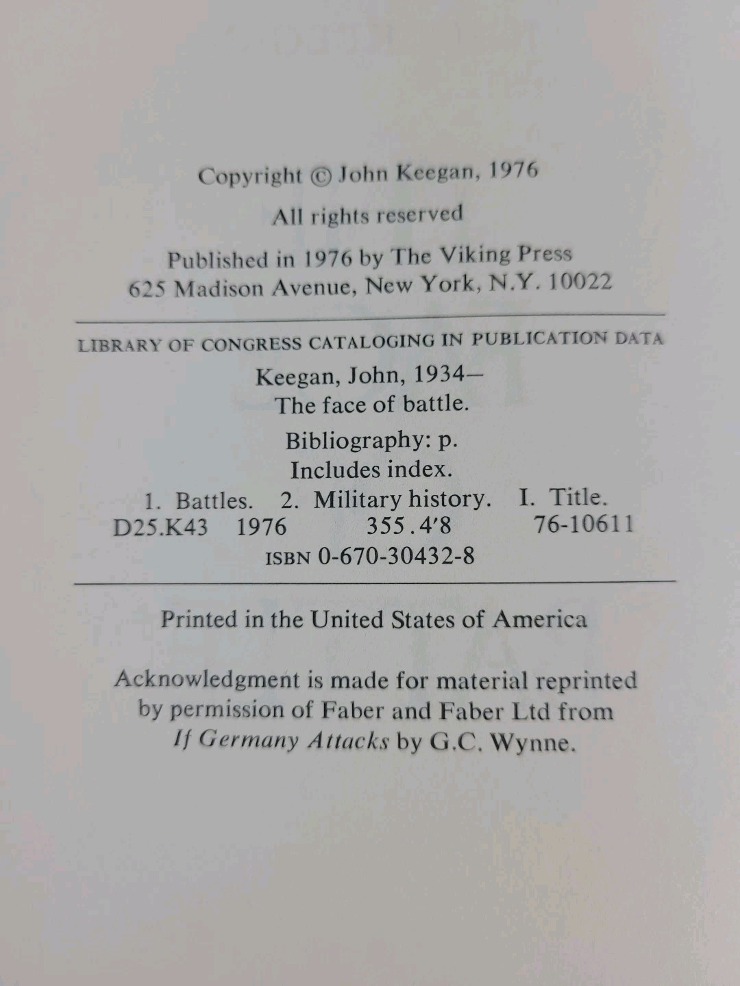 The Face of Battle John Keegan 1976 Viking HCDJ Military History