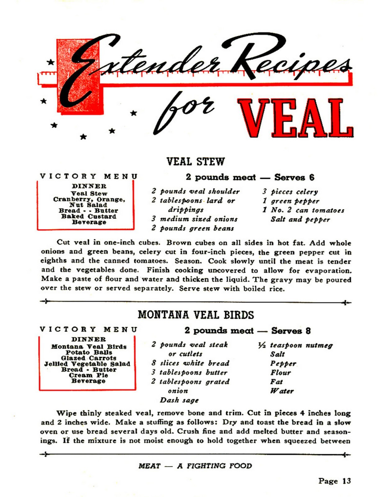 1943 Victory Meat Extenders Recipe Cook Book (39 page)