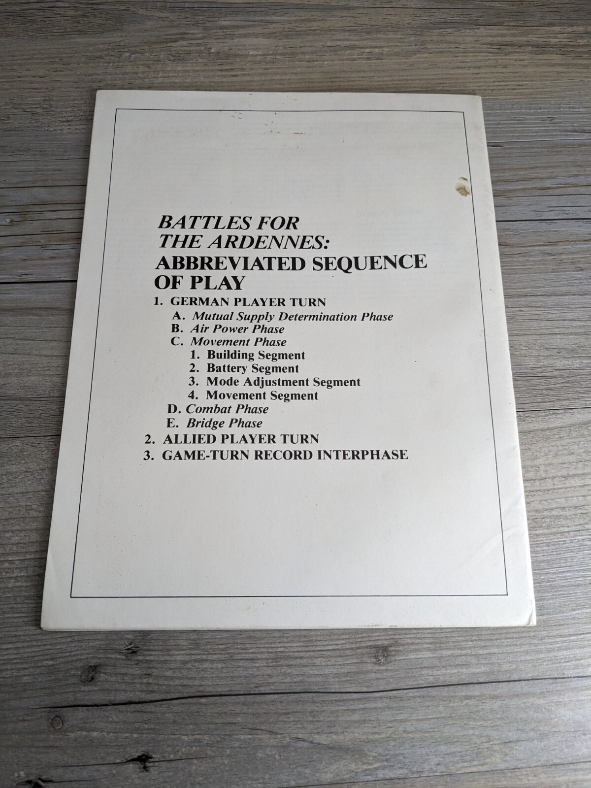 Battles for the Ardennes Replacement Rules of Play & Campaign Rules SPI 1978