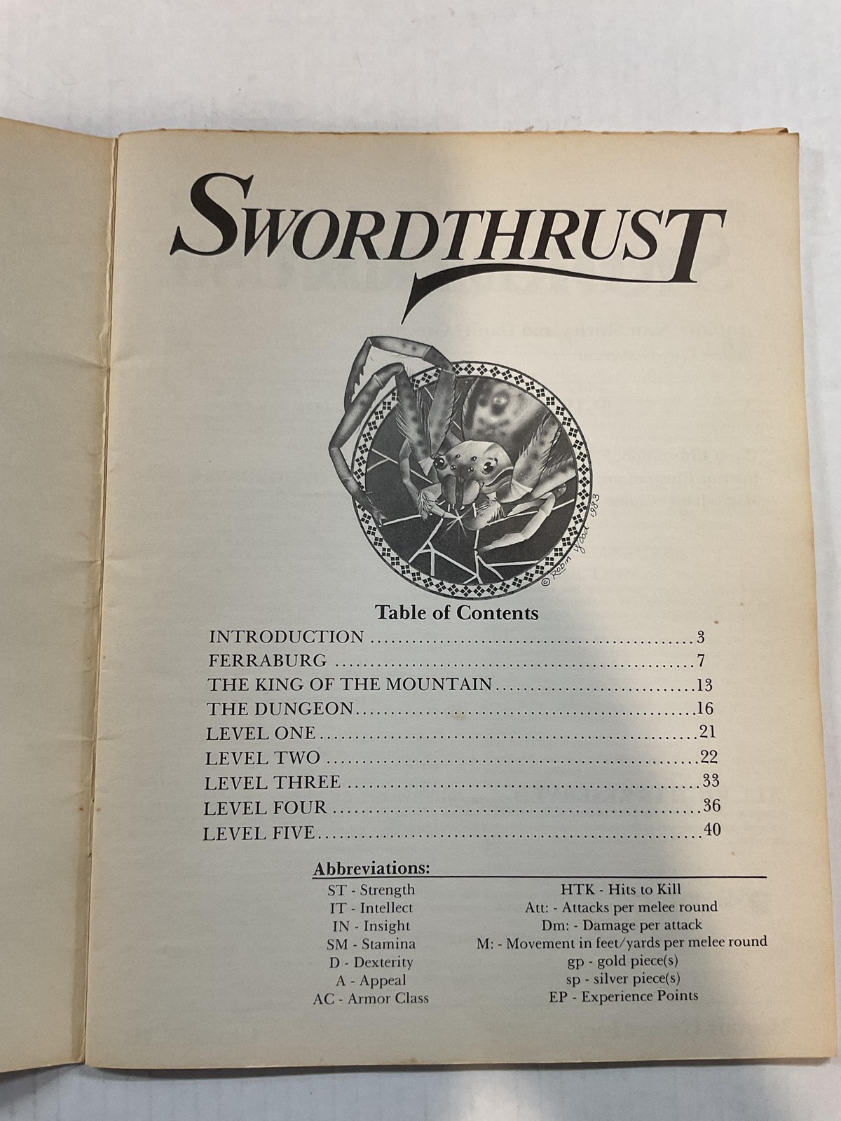 Role Aids Swordthrust RPG Module Adventure 3-6 Players Levels 3-7 0-912771-14-3
