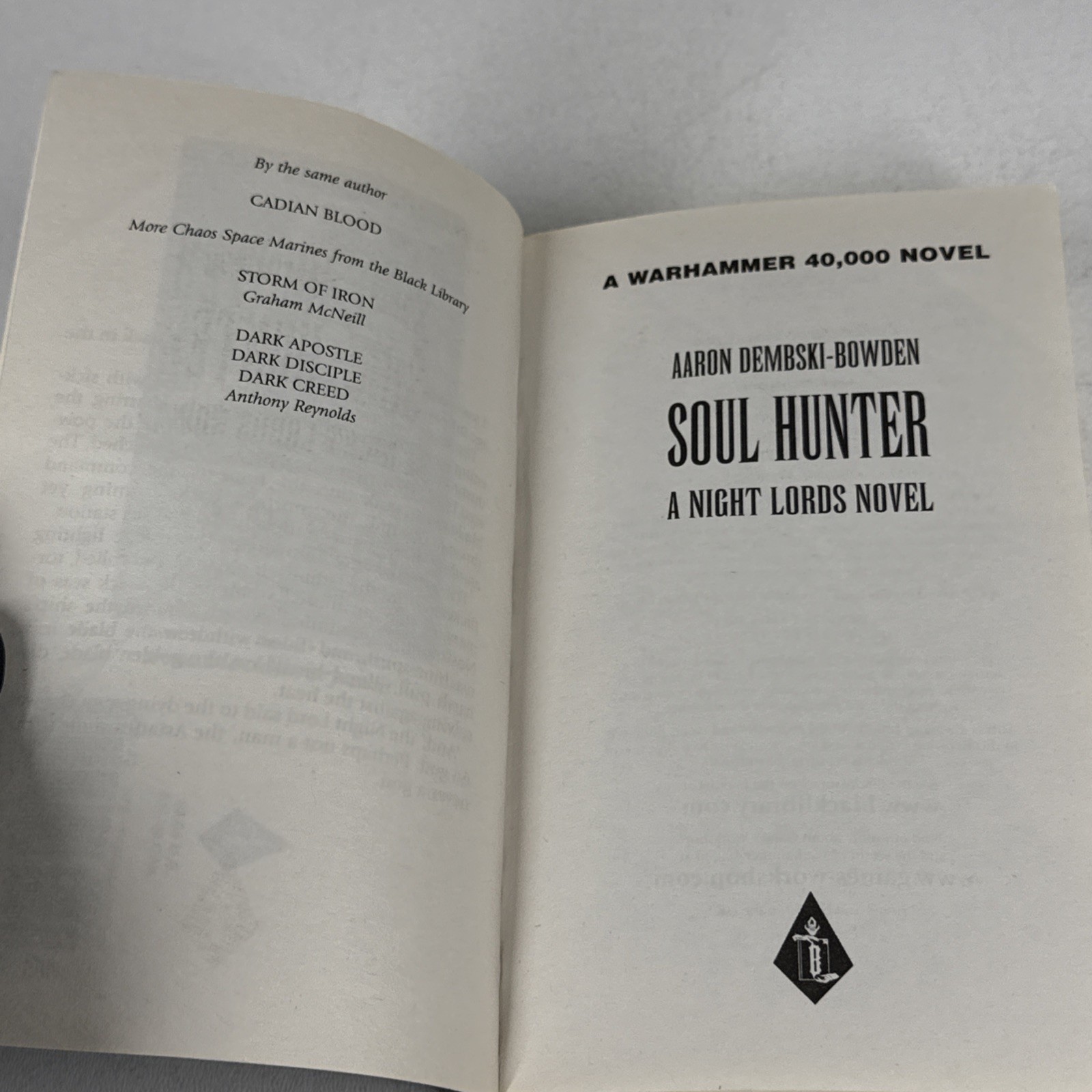 Soul Hunter Warhammer 40K Aaron Dembski-Bowden First Edition 2010 Paperback