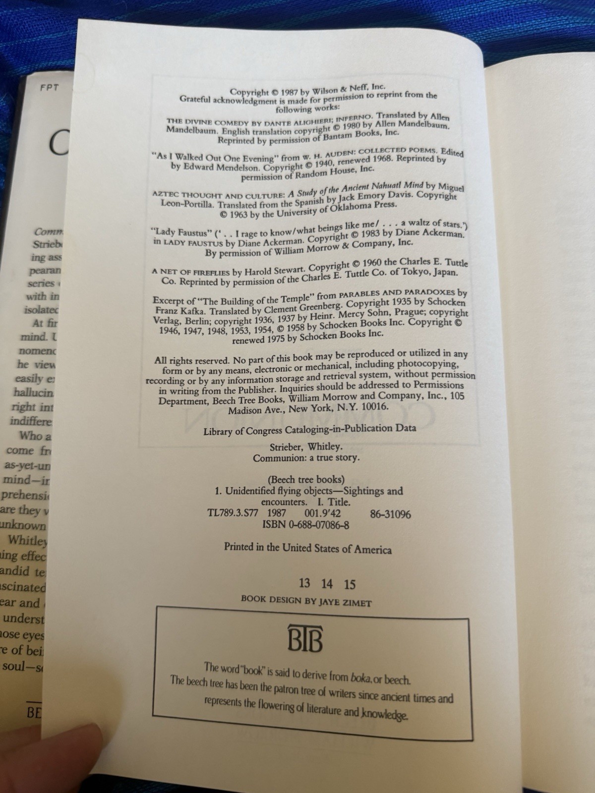 Communion | A True Story | by Whitley Strieber | 1987 UFO Aliens 1st Ed HCDJ