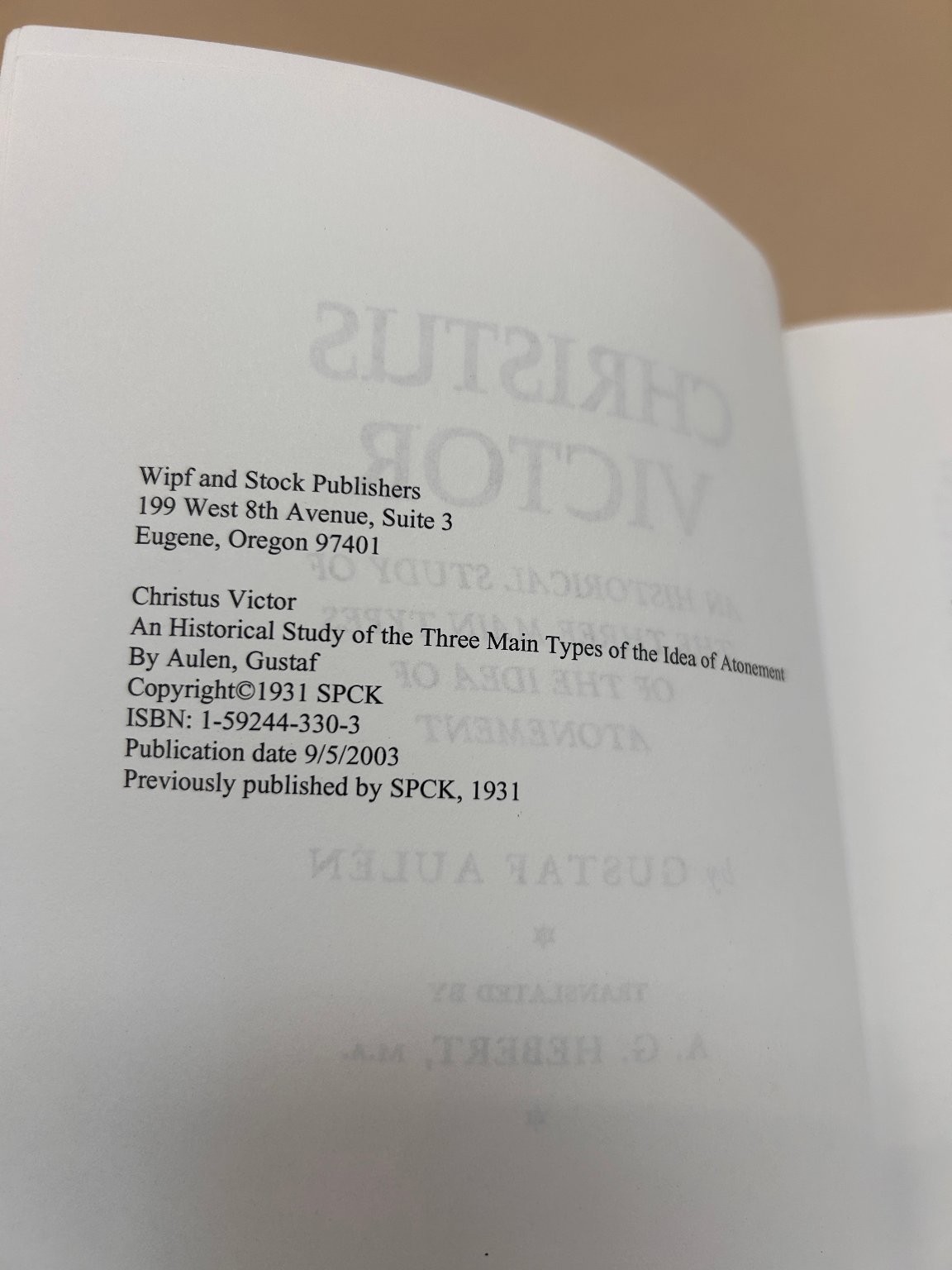 Christus Victor Gustaf Aulén 2003 Revised Edition Theology Wipf Stock