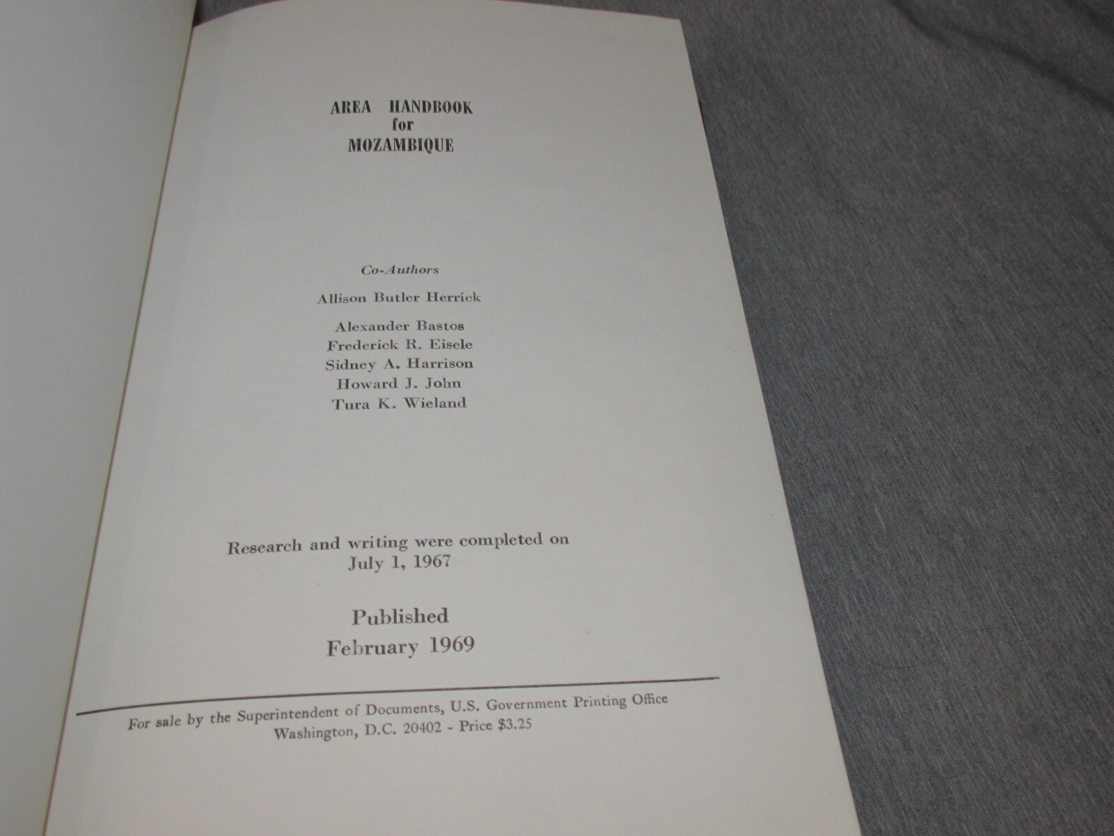 AREA HANDBOOK FOR MOZAMBIQUE 1969 DA PAM 550-64 Hardback