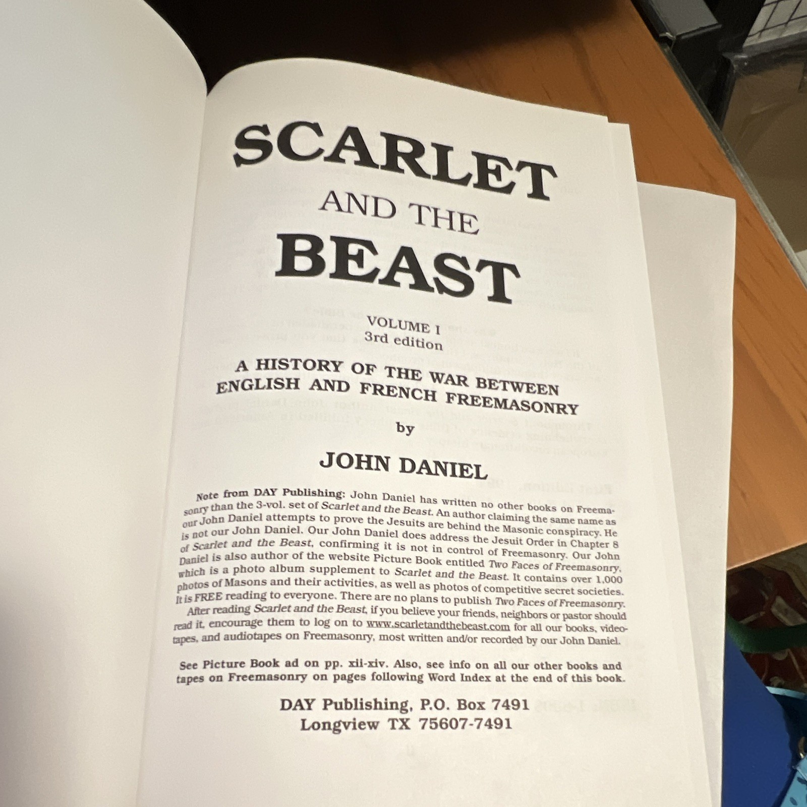 John Daniel Scarlet and the Beast Freemasonry Vol 1 3rd Ed HC Signed Illus