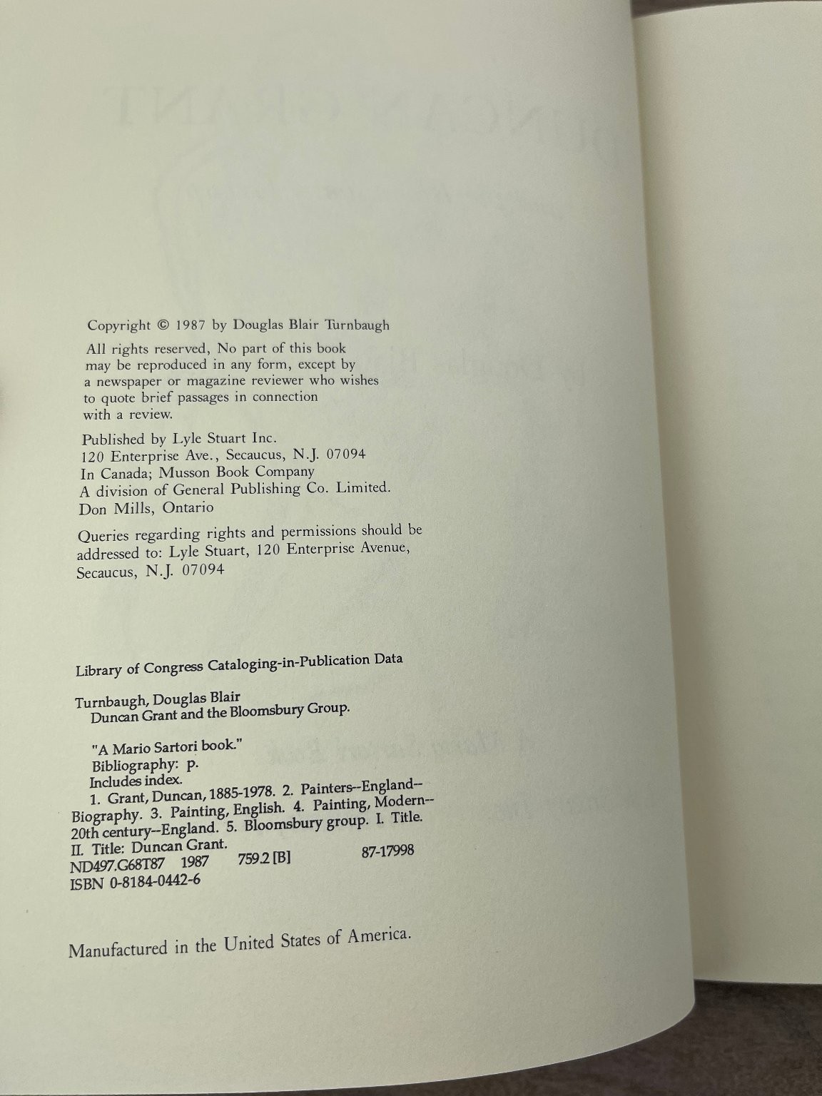 Duncan Grant and the Bloomsbury Group Turnbaugh 1987 Illustrated Biography