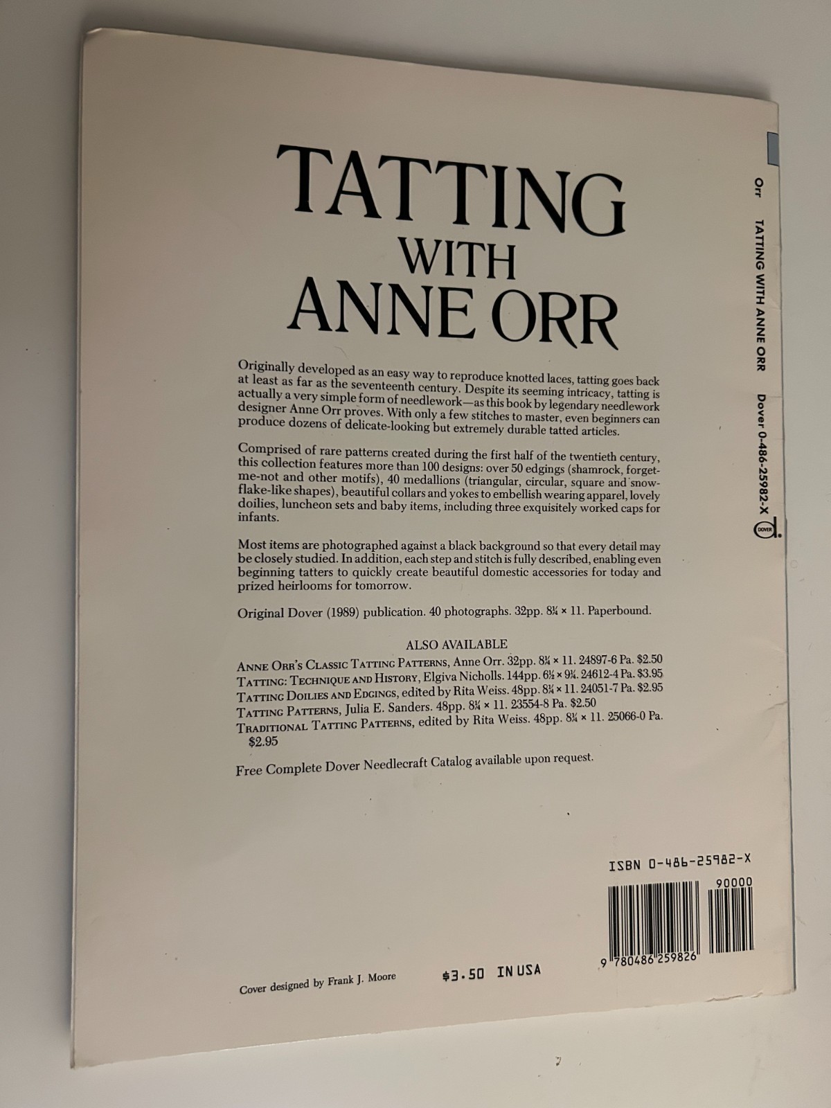 Tatting with Anne Orr Dover Needlework Series Booklet Book Crafting