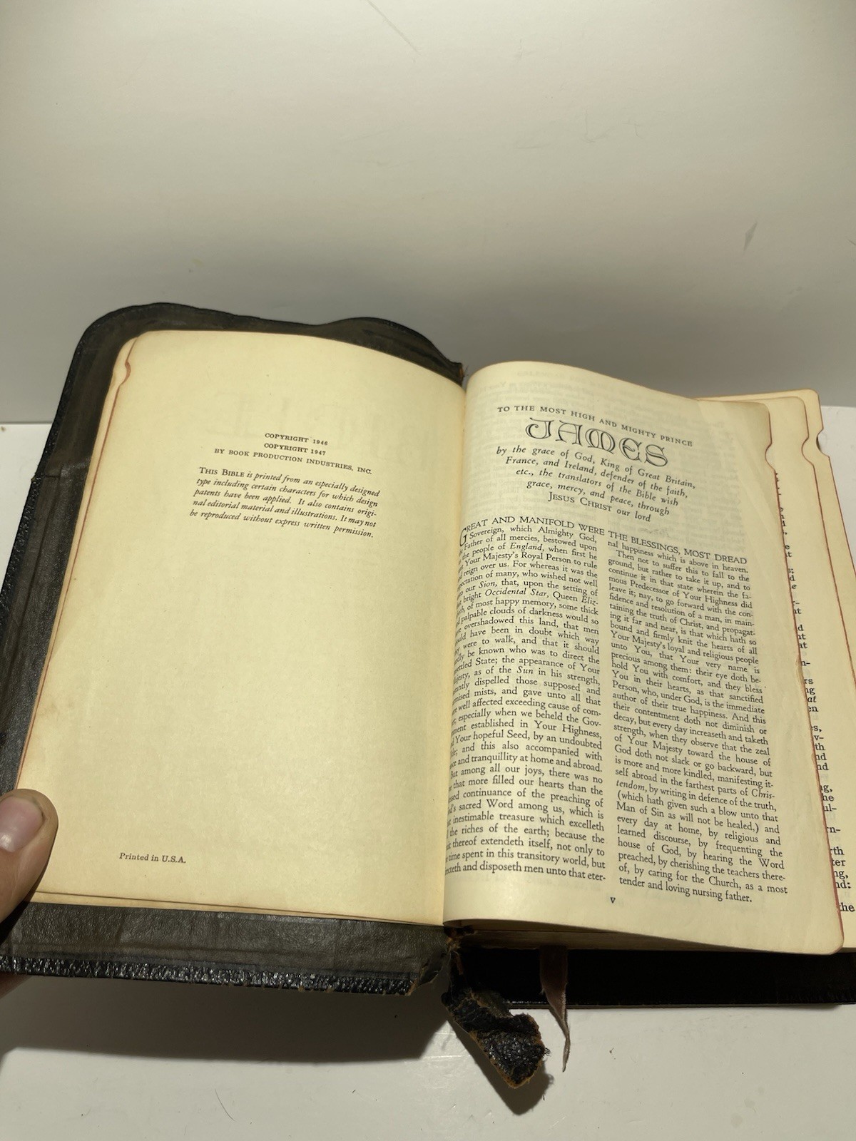 KJV HOLY BIBLE King James Version Black Thumb Index 1947 Printed In USA