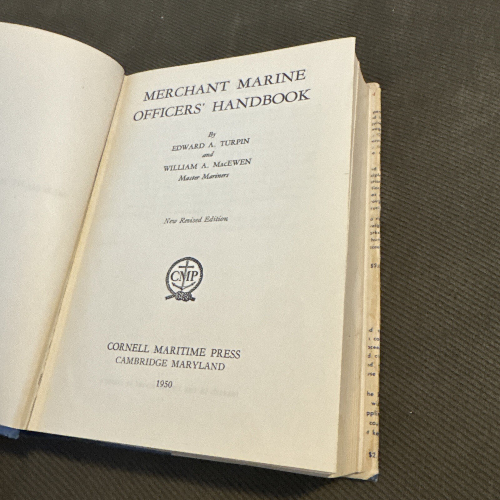 Vintage 1950 Merchant Marine Officers’ Handbook With Sleeve by Macewen William A