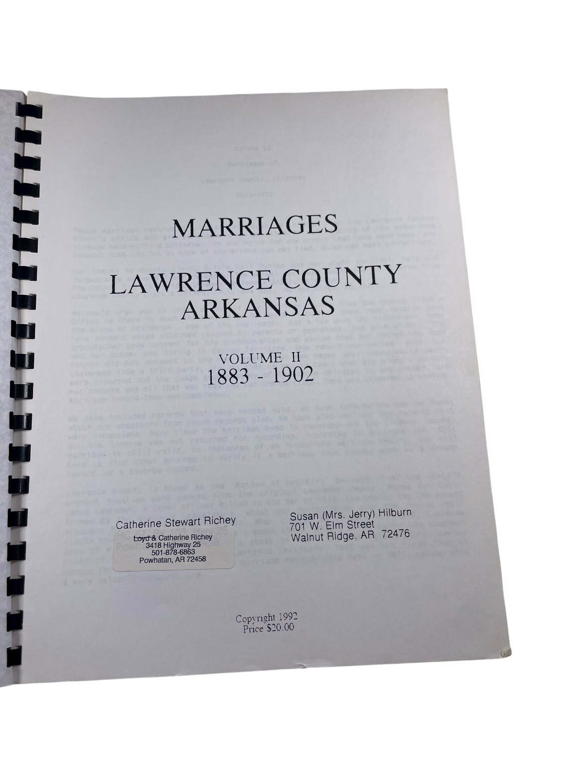 Marriages Lawrence County Arkansas Vol II 1883-1902 Genealogy History