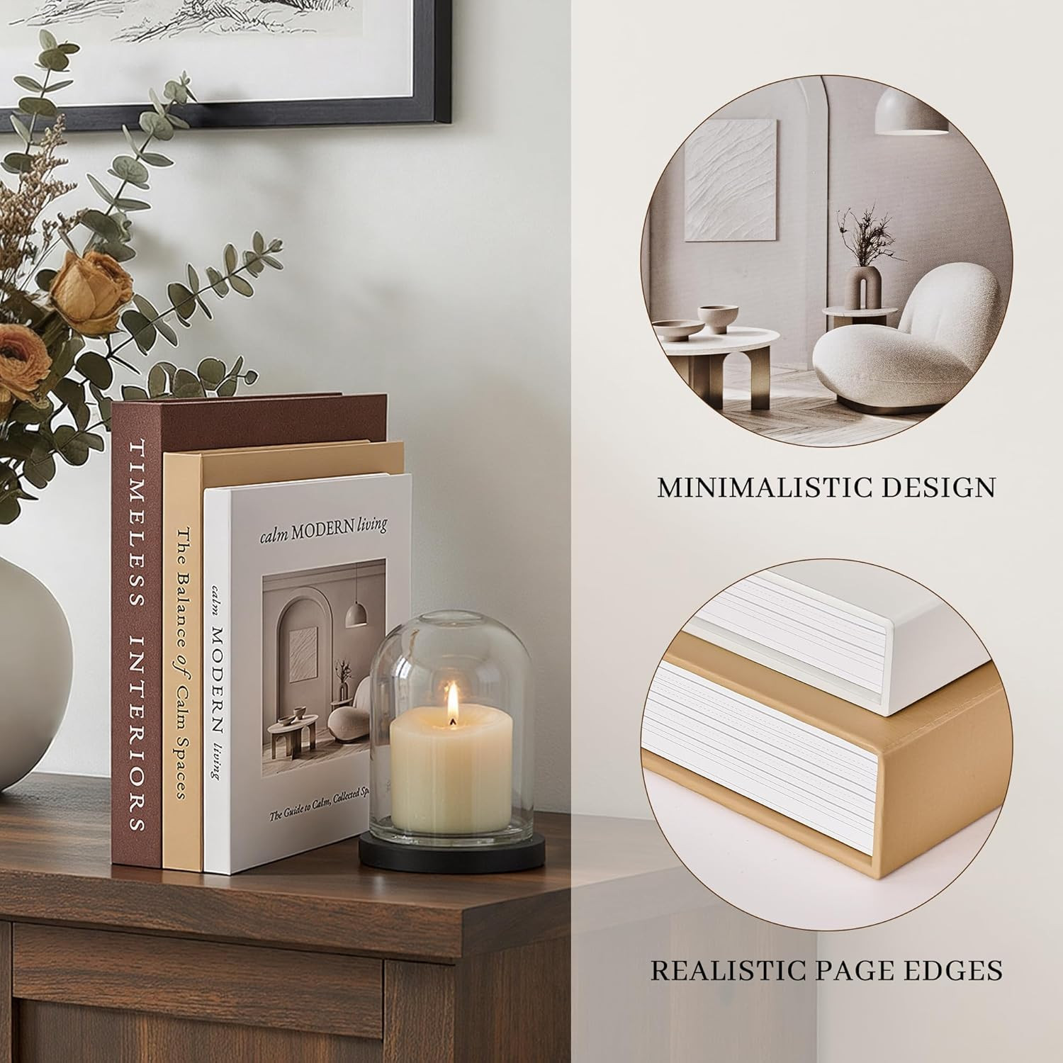Beautiful Decorative Books, Set of 3 Stackable Fake Books for Coffee Table, Shel