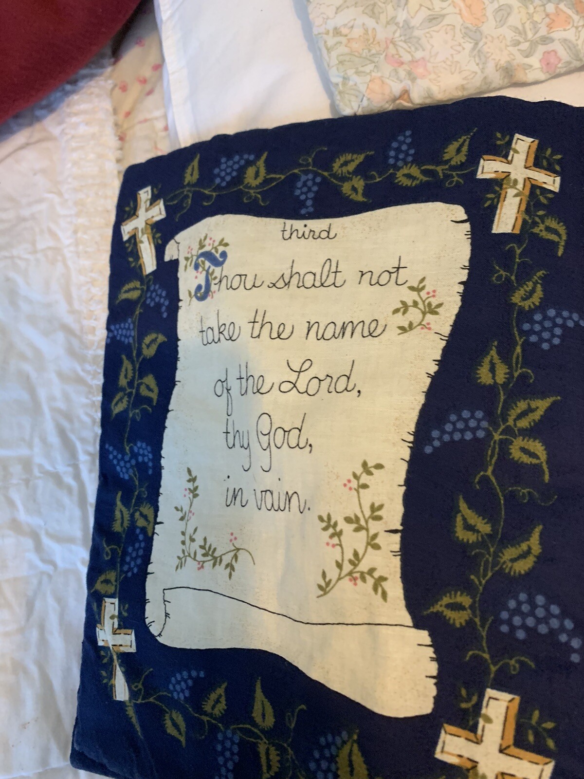 Vintage Cloth -Quilted 10 Commandments Book with Bookmark! 10 1/2 Inches Long