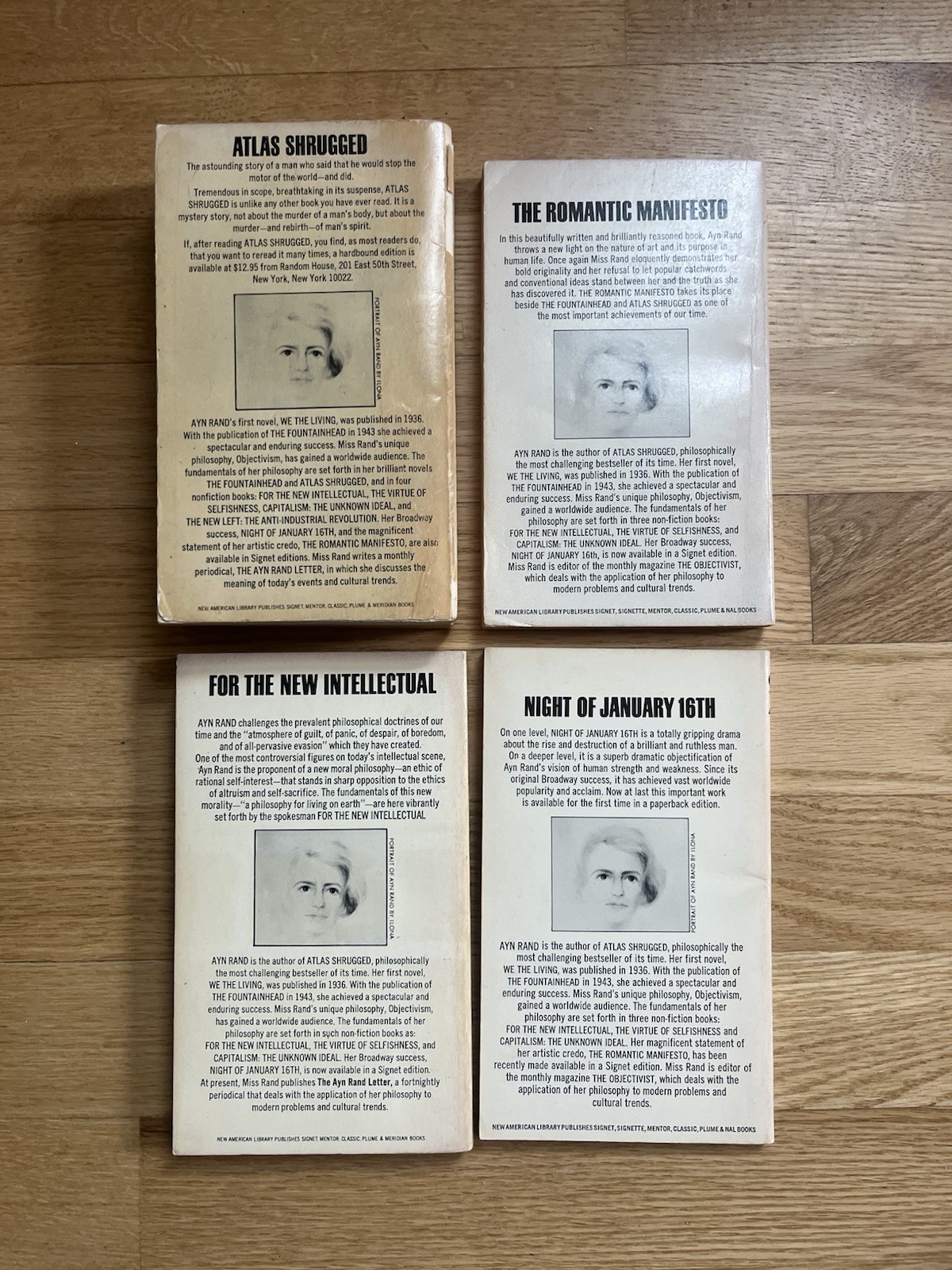 AYN RAND Lot of 4 Vintage Books Signet Atlas Shrugged Romantic Manifesto New