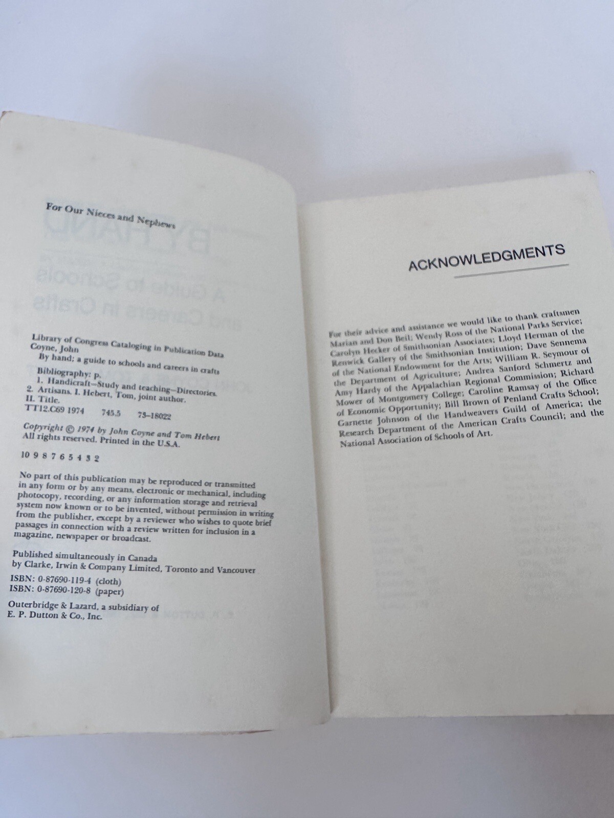 By Hand; a Guide to Schools and Careers in Crafts Tom, Coyne, Joh