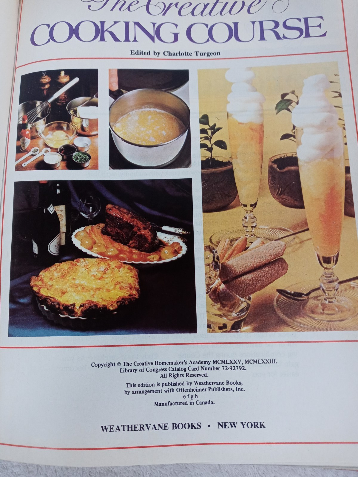 Vintage Creative Cooking Course Charlotte Turgeon Larousse Gastronomique HC DJ