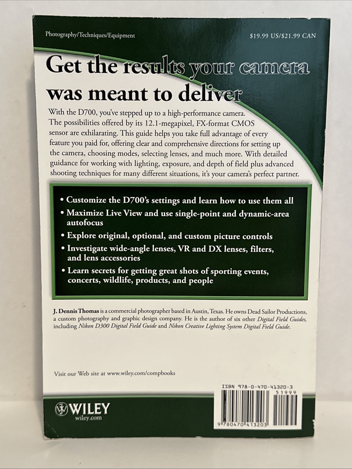 Nikon D700 Digital Field Guide – paperback Thomas, J. Dennis